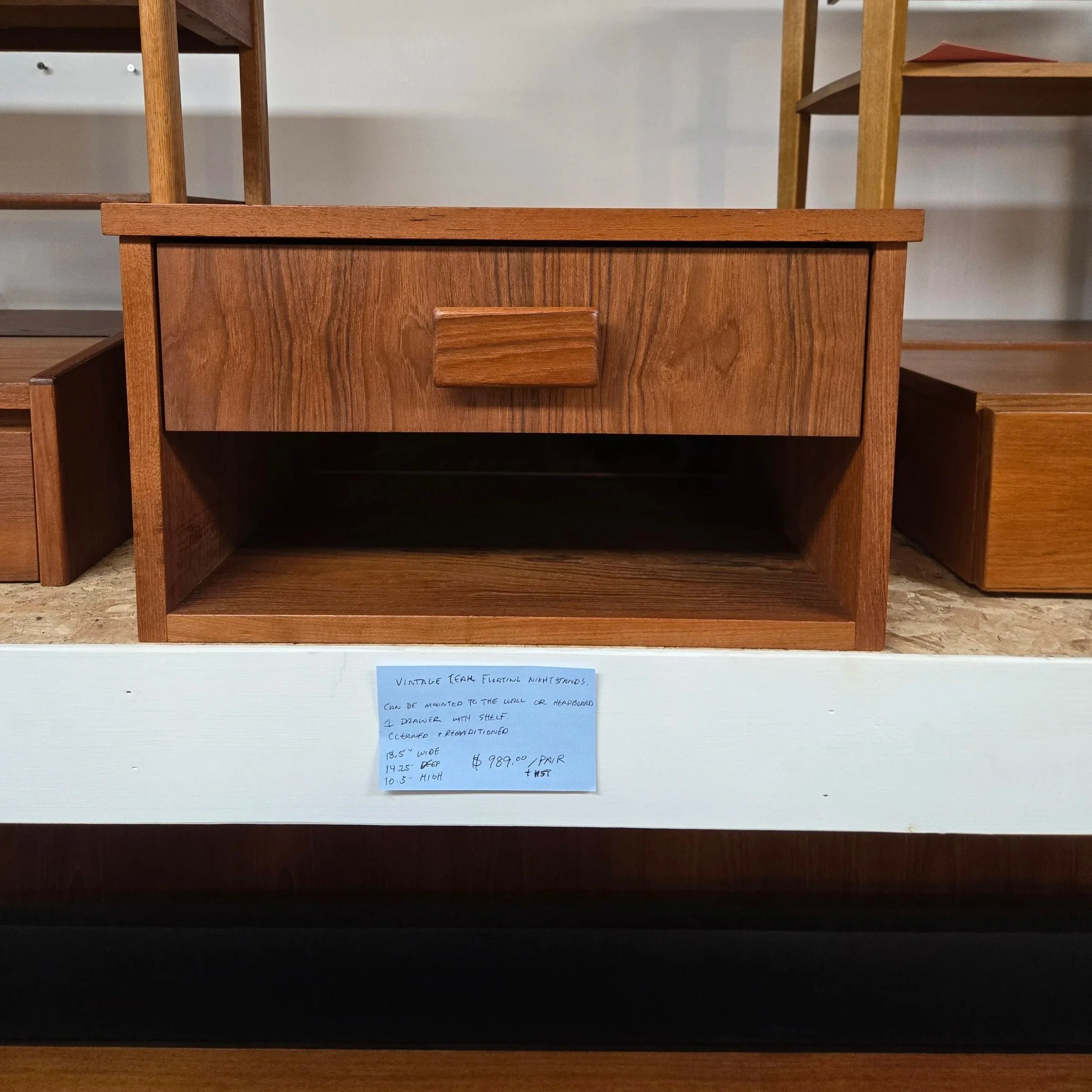 Vintage Teak Floating Drawers with Shelf
