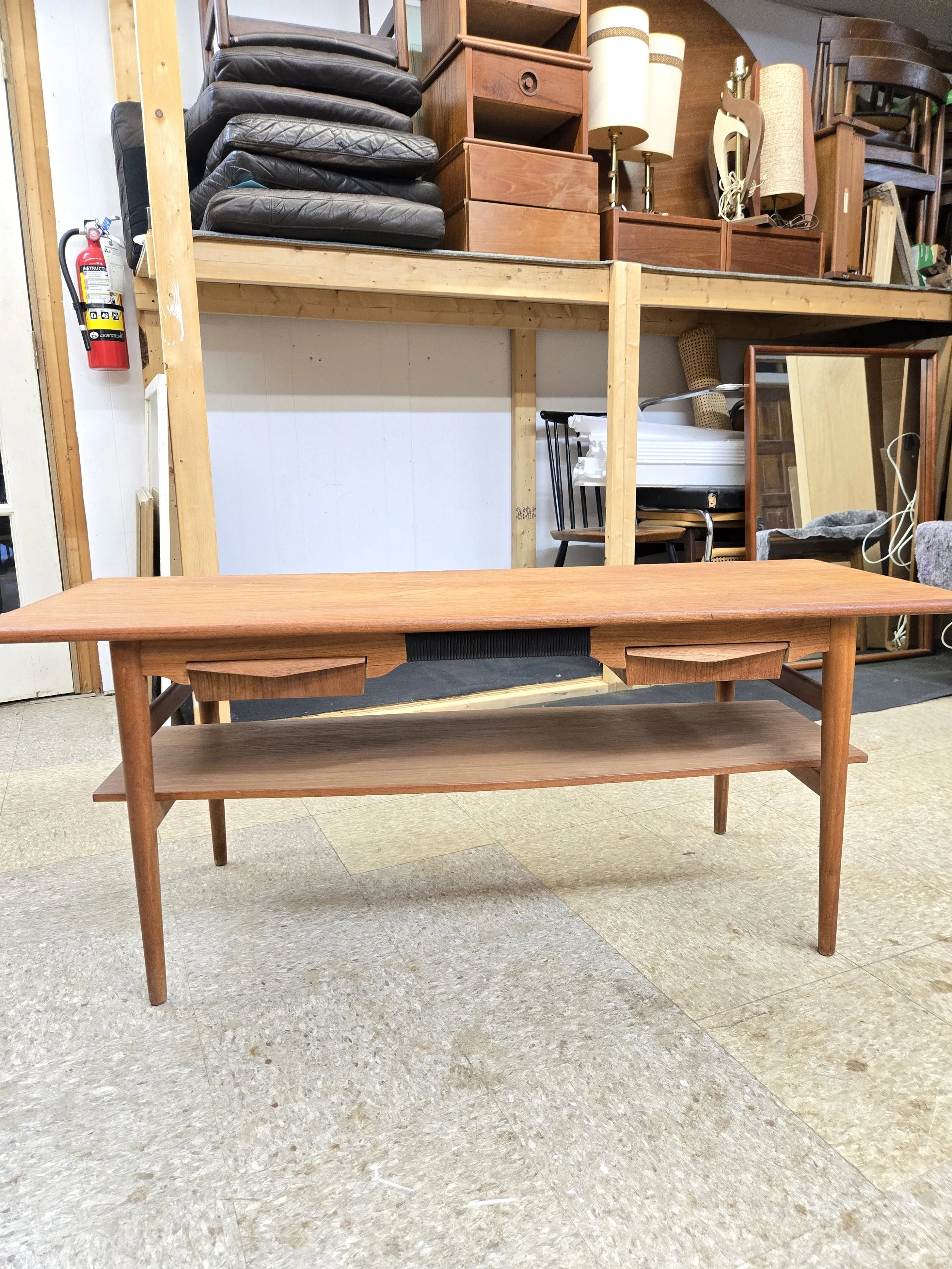 Mid century modern teak coffee table with drawers
