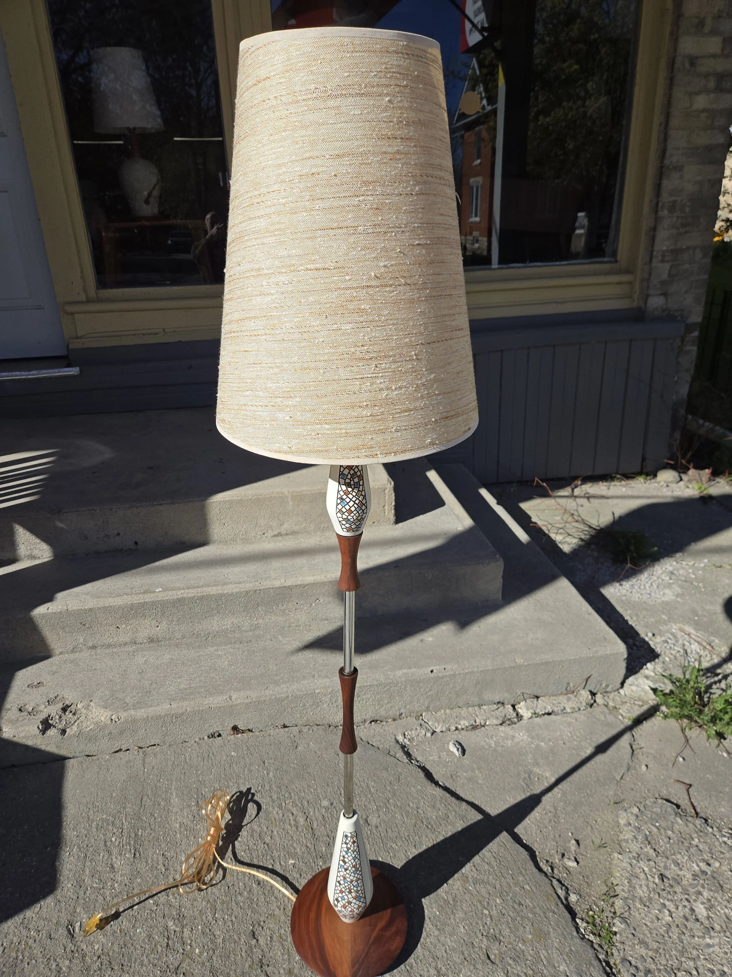 Vintage Walnut & Ceramic Trilght Floor Lamp