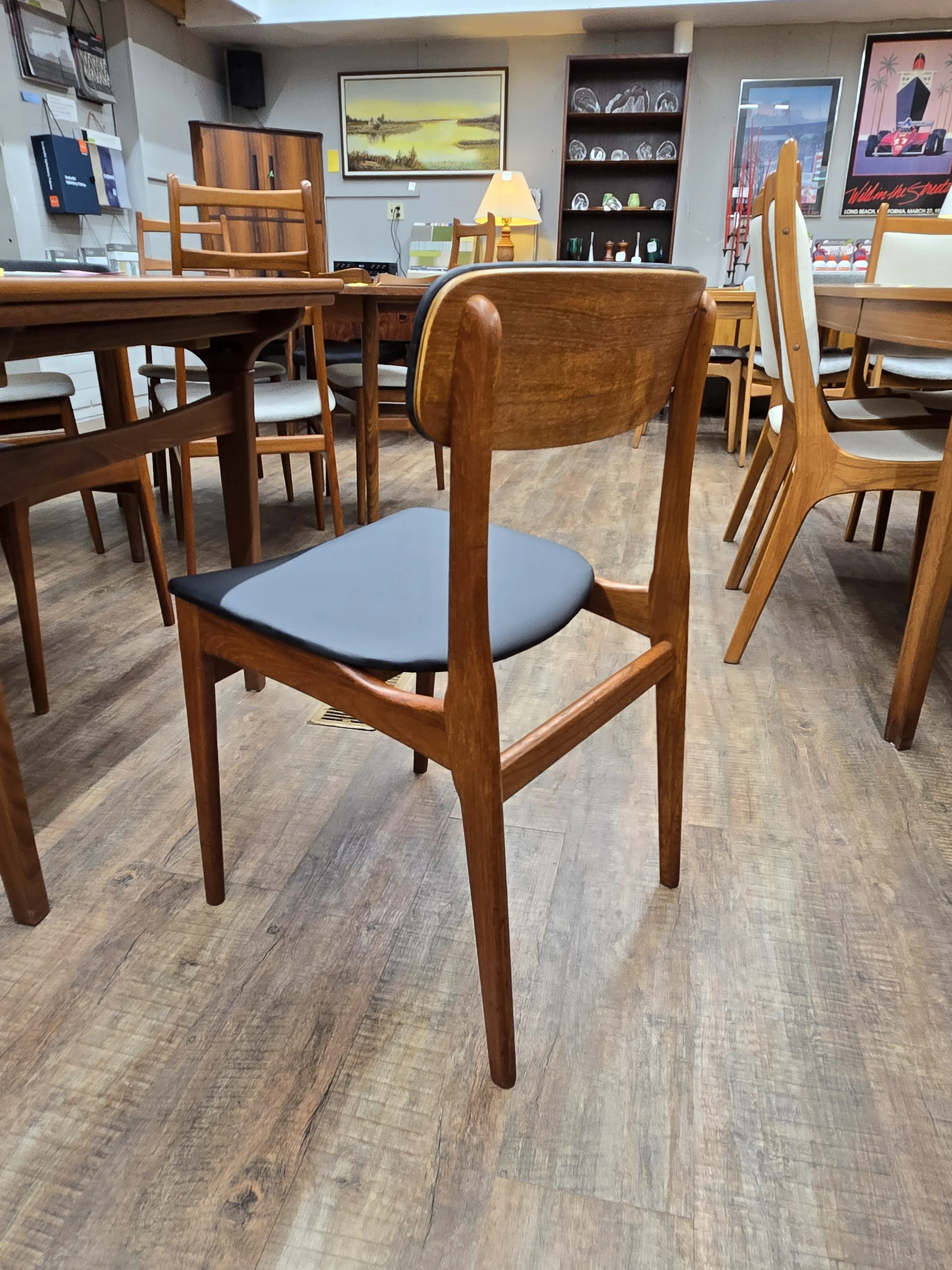 4 Danish teak dining chairs with new upholstery