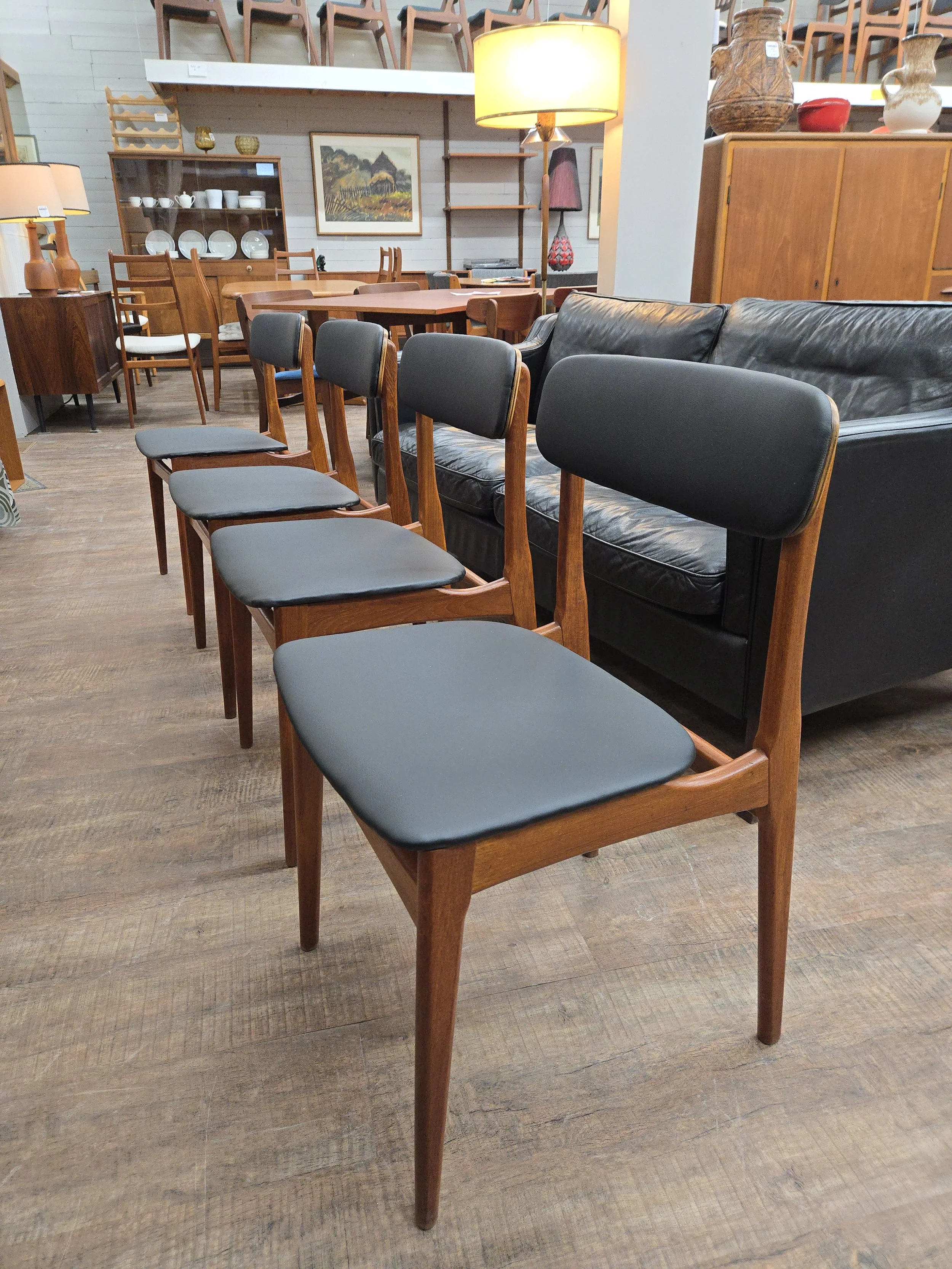 4 Danish teak dining chairs with new upholstery