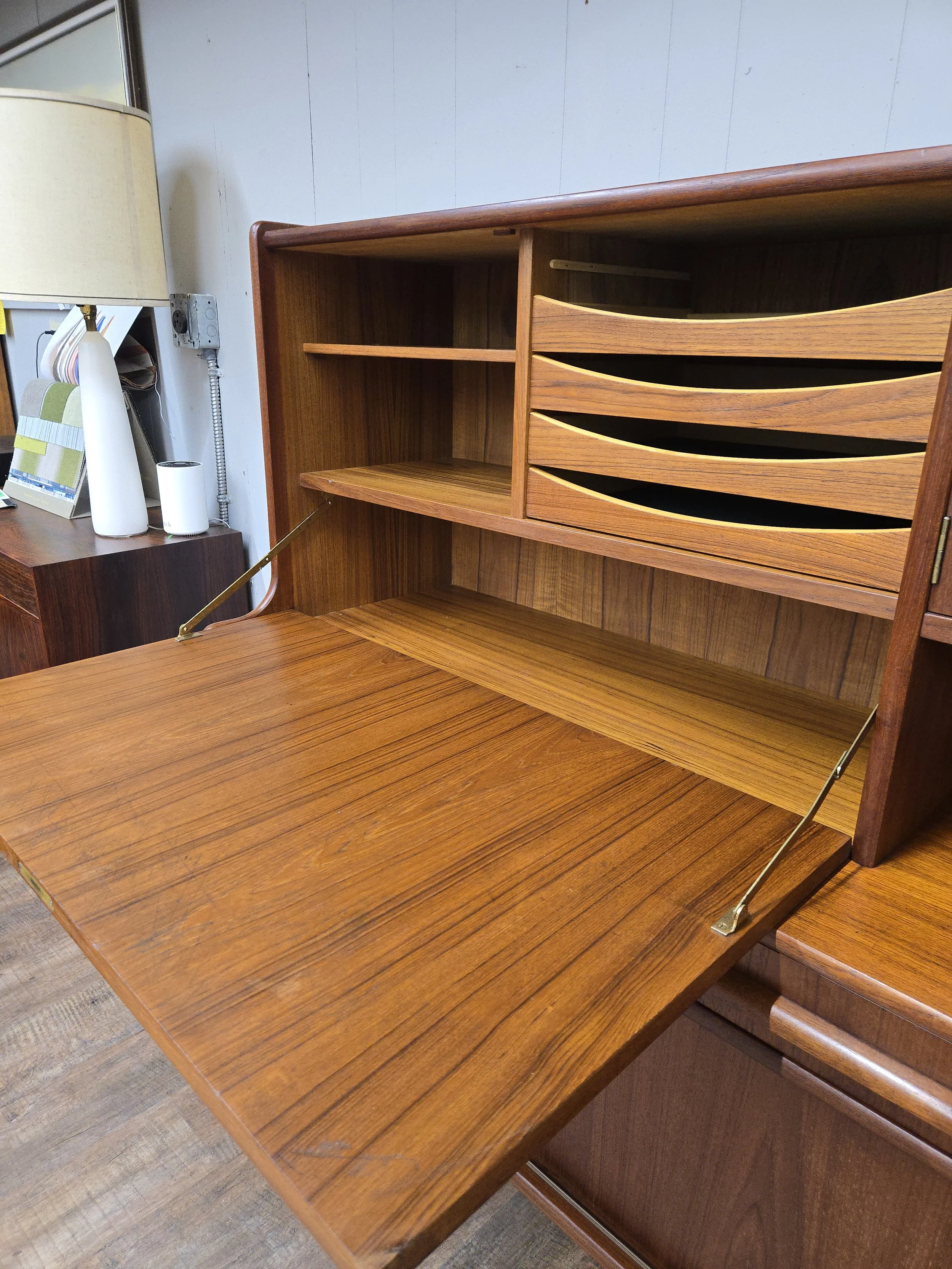 Teak Highboard with Desk and Bar