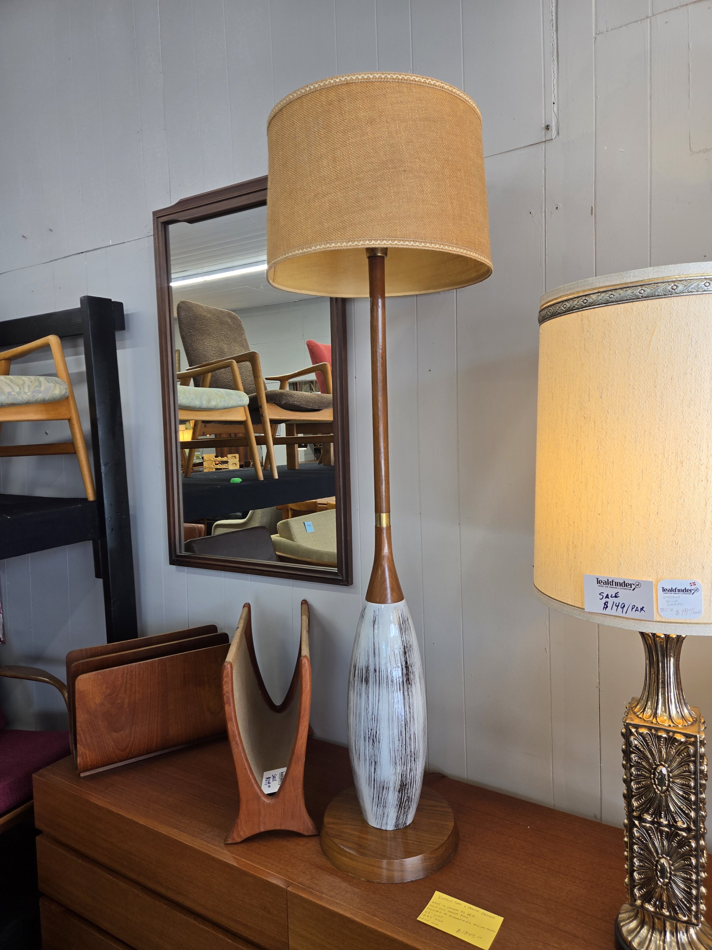 Mid century walnut and ceramic floor lamp