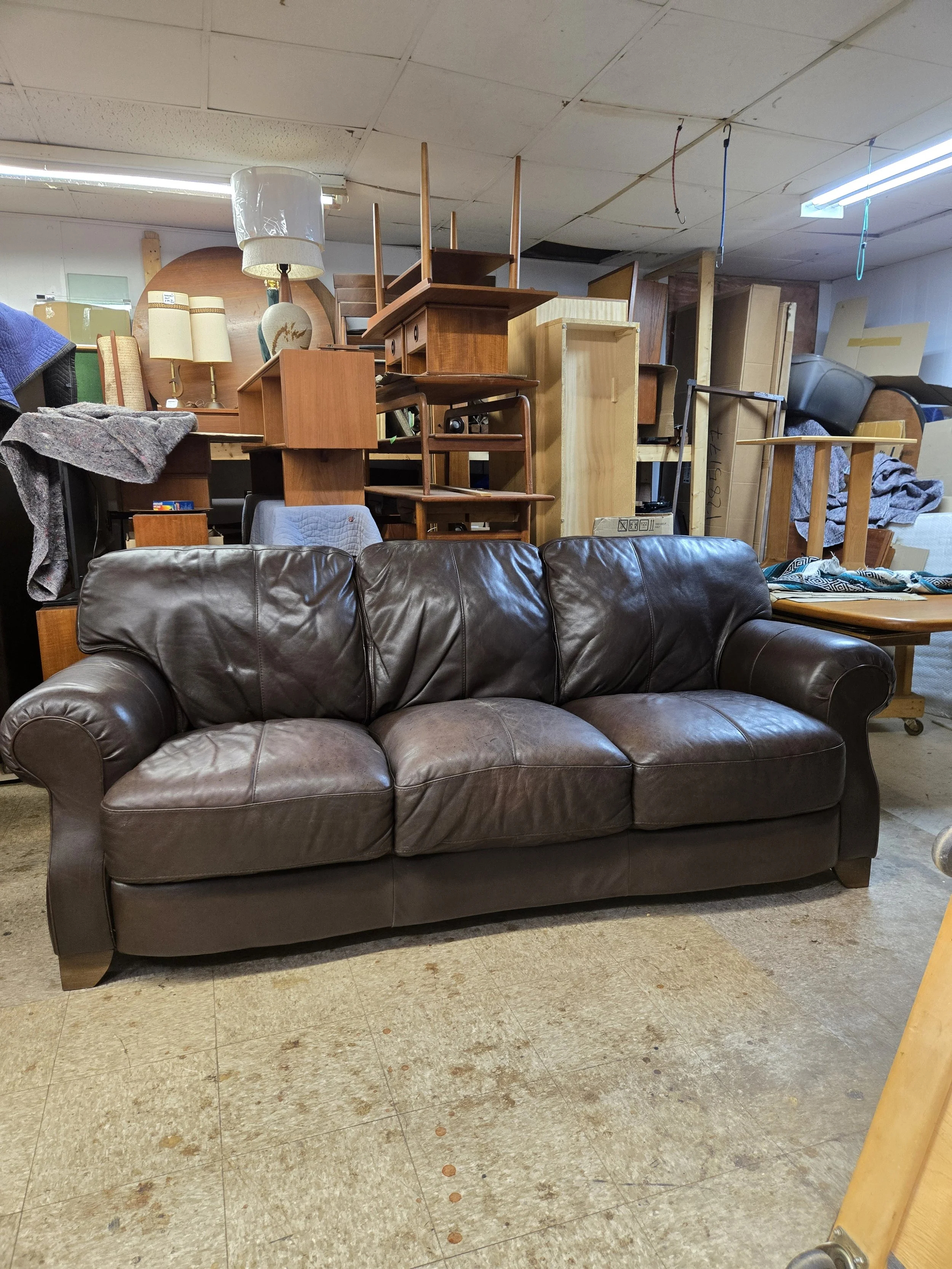 Sculptural 3 seat vintage leather sofa