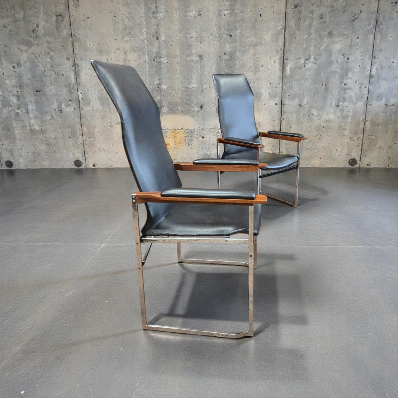 Iconic Highback Lounge Chairs by Walter Nugent with Chrome Frame - $1,549.00