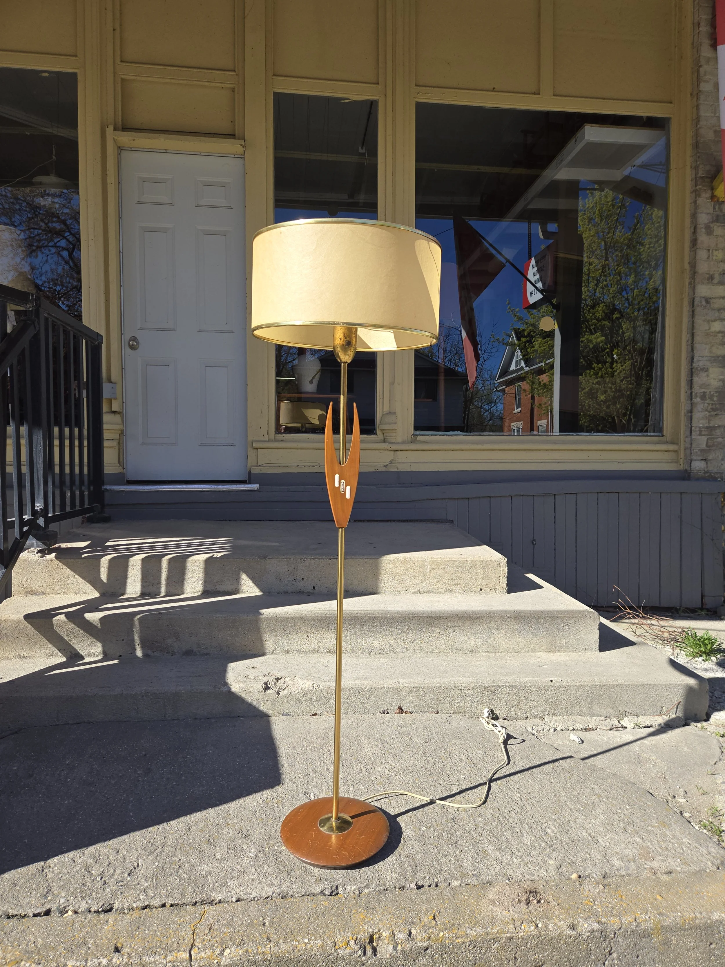 Vintage Walnut Floor Lamp with Original Shade