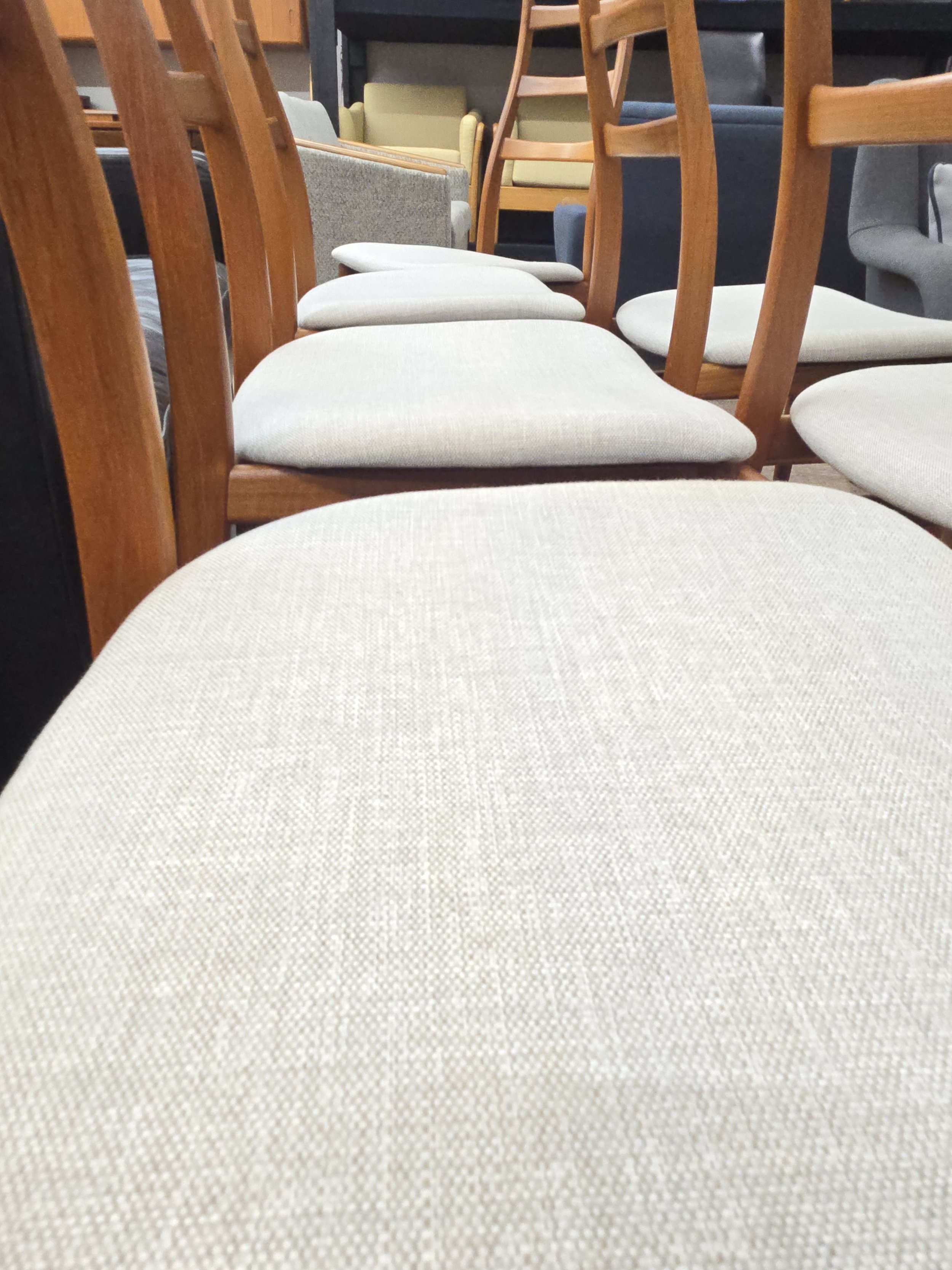 6 Mid century modern Teak ladder back dining chairs