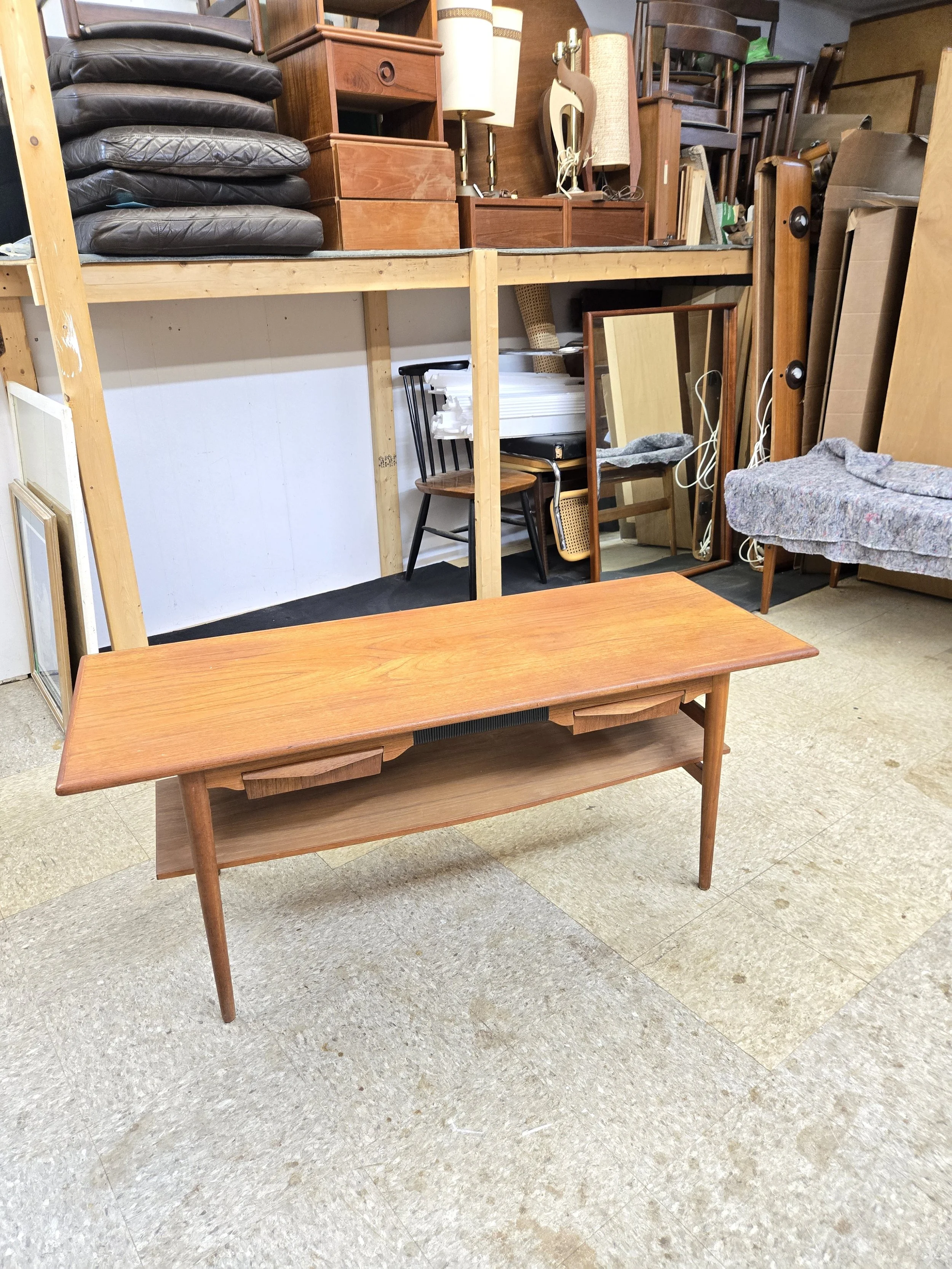 Mid century modern teak coffee table with drawers