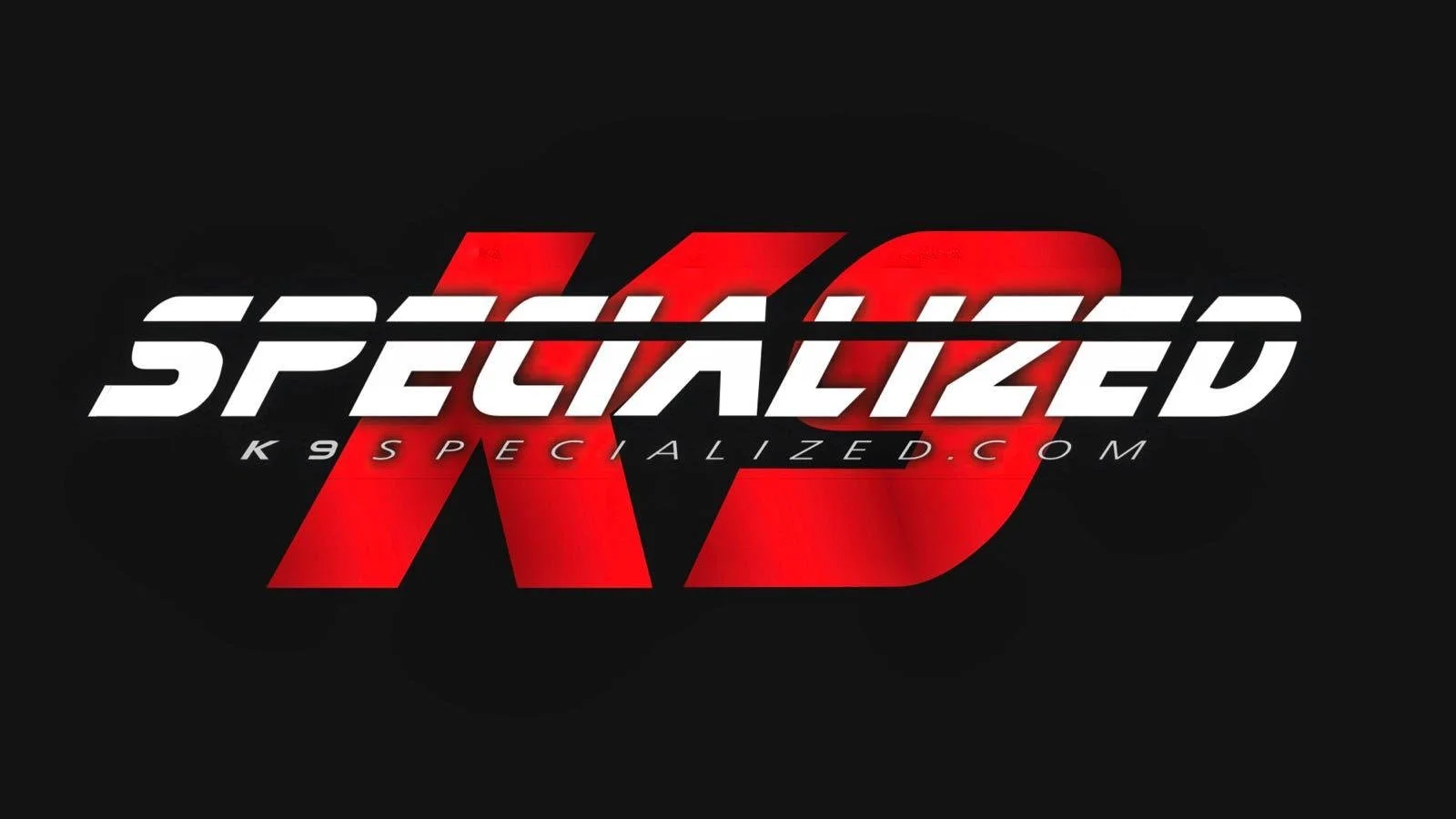 Logo with the words 'Specialized' and 'K9 Specialized' below it, featuring a large red 'K9' and stylized white and red text on a black background.