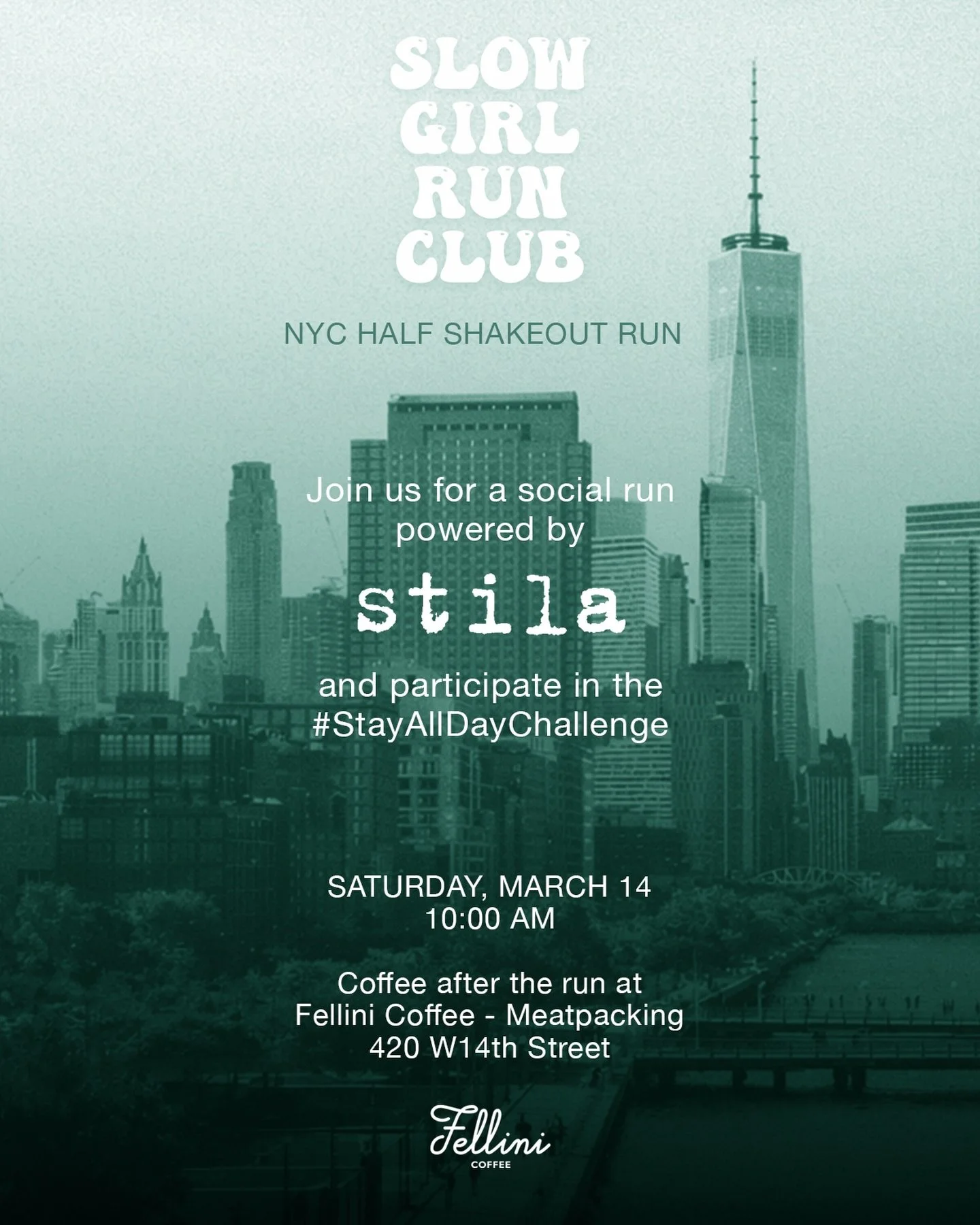 we&rsquo;re excited to announce we&rsquo;re shaking out with @stilacosmetics on Saturday morning!!! whether you&rsquo;re running the NYC half or you just want to get in some chill miles, join us at 10am at Fellini in Meatpacking. coffee and makeup wi
