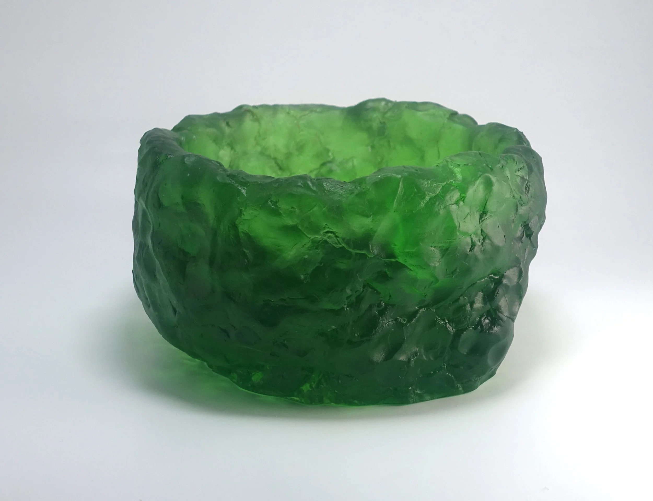 Jennifer Crescuillo (📍United States), "Chartreuse Smash Bowl," kiln cast and cold worked glass, 2023. 6 x 9 x 9".
