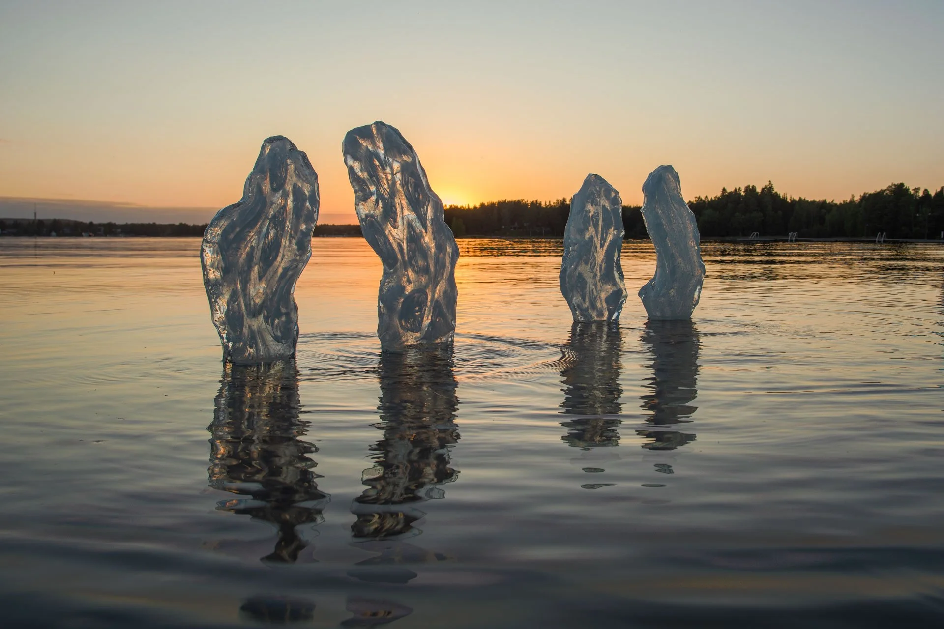 Dylan Katz (📍United States/Finland), "Uncanny Ice," blown and hot sculpted glass, 2023. 40 x 16 x 6" each.