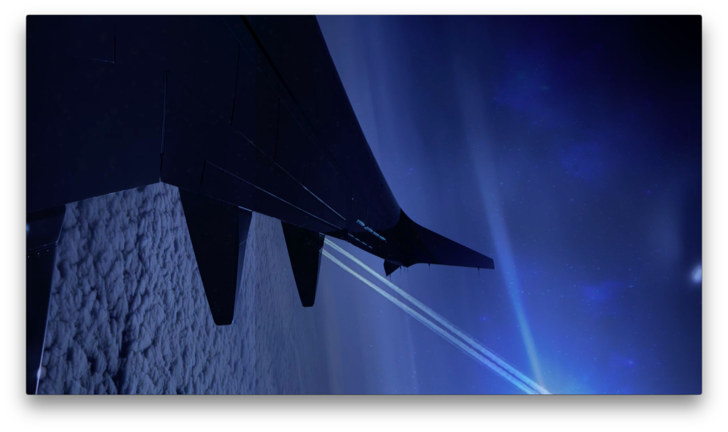 View from a spacecraft or satellite in space showing the Earth's curvature, cloud cover, and rays of light from a distant star or sun, with a dark space background filled with stars.