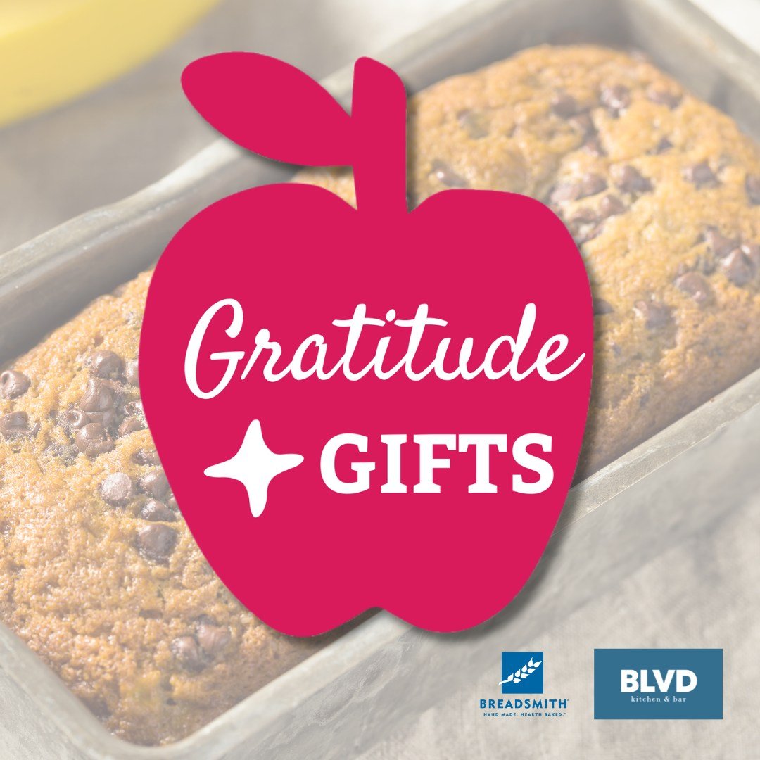 Gratitude Gifts are our way of helping you thank @hopkinsschools teachers and staff. Each gift includes a personalized card, a loaf of chocolate chip banana bread from @breadsmith_twin_cities, and a gift card from @blvdkitchen. Your $25 purchase also