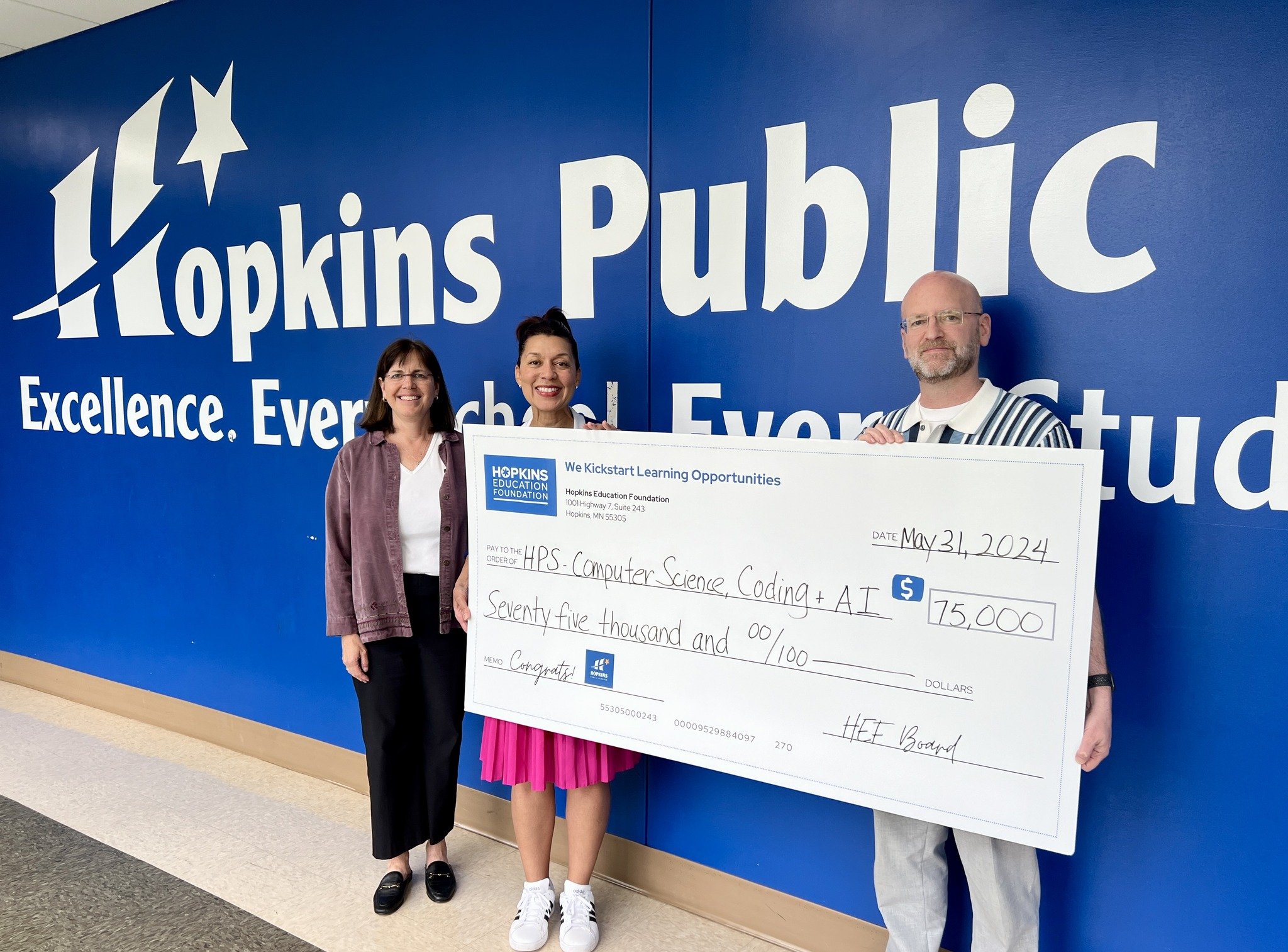 Last week, we officially awarded $75,000 to @hopkinsschools for our 2024 special project, Fueling Future Minds: Computer Science, Coding &amp; AI. Thanks to YOU, we were able to fully fund this initiative, which we kicked off at the Royal Bash in Mar