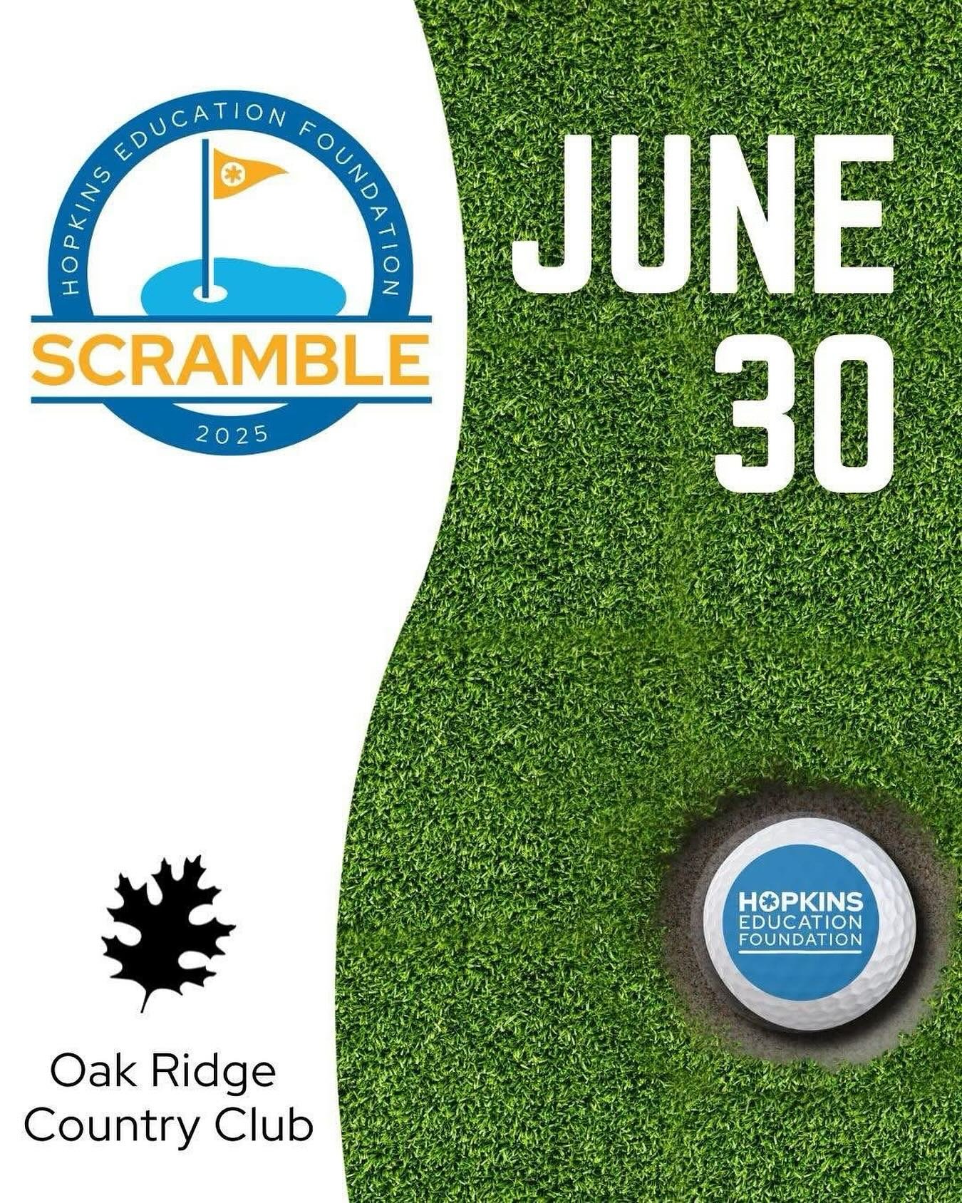 ⏰LAST CHANCE! MIDNIGHT tonight is the deadline to register for the HEF Golf Scramble at Oak Ridge Country Club! Join us for a cause - our Hopkins students. Link in the bio.