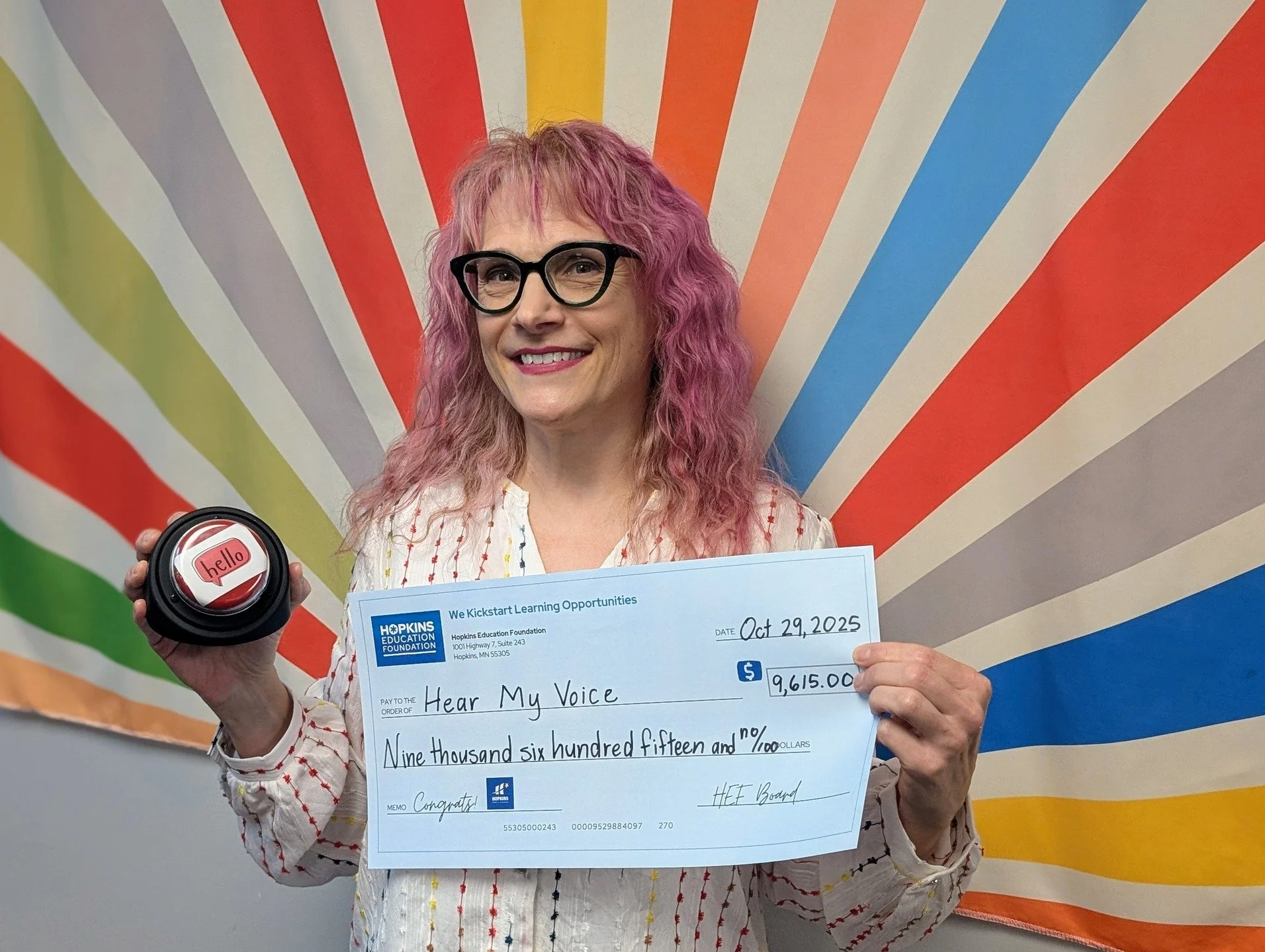 Spark Grant Spotlight: For the recent &quot;Hear My Voice&quot; Spark Grant, COMPASS educators Sher Unruh-Friesen and Krista LaPlant at @glen_lakegrizzlies asked for personalized voice-output switches for their non-verbal students. In the first pictu