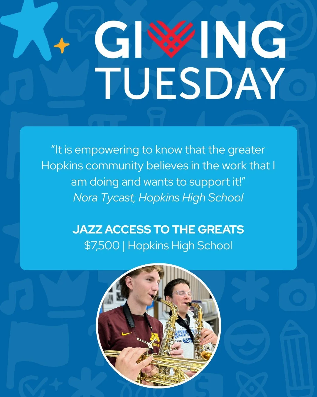 Your generosity is appreciated by Hopkins teachers, who use HEF Spark Grants to bring unique projects and resources to their classrooms, which directly benefit Hopkins students. Teachers Lisa Schmid at @tanglenpto and Nora Tycast at @hopkinshigh270 s