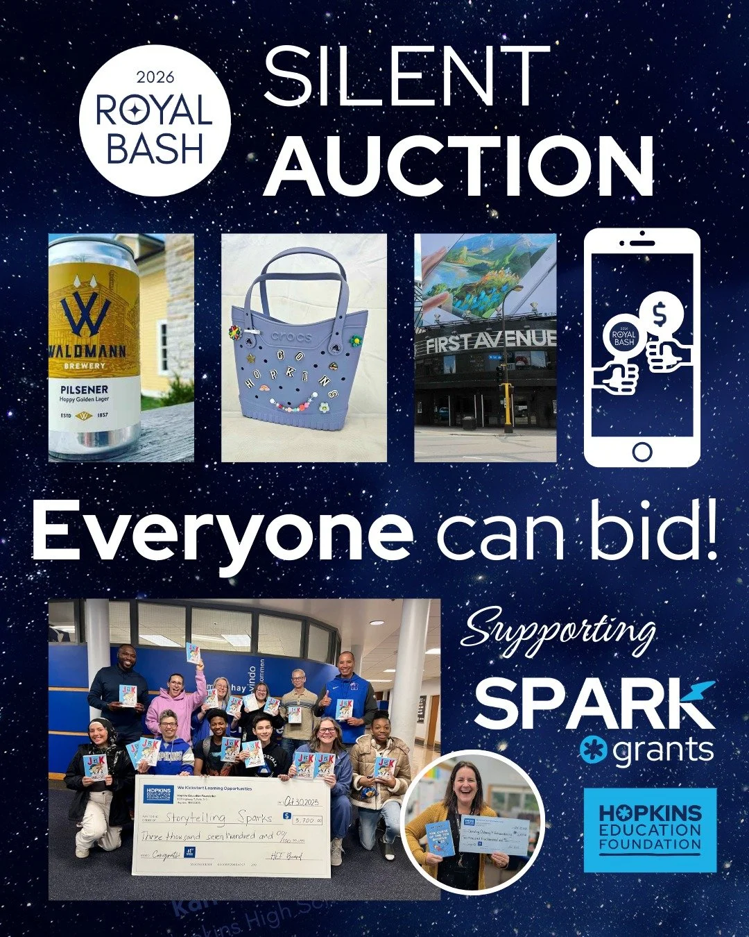 Everyone can bid in the #RoyalBash2026 Silent Auction and support Hopkins schools! Help HEF fund more grants for teachers' classroom projects. Bid as an attendee or register as a virtual silent auction bidder. You can get something cool AND fund inno