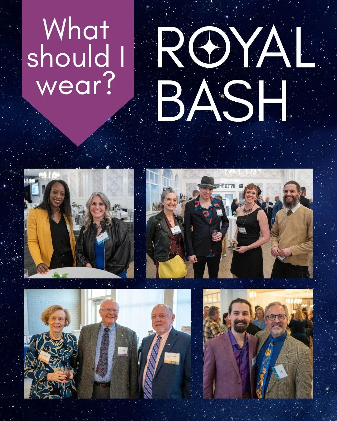 ROYAL BASH ATTENDEES 🎟
You'll see lots of friendly faces in a range of party wear this Saturday at Royal Bash. Our dress code is "festive cocktail." Here are pictures of how some of last year's attendees interpreted that dress code. Perhap