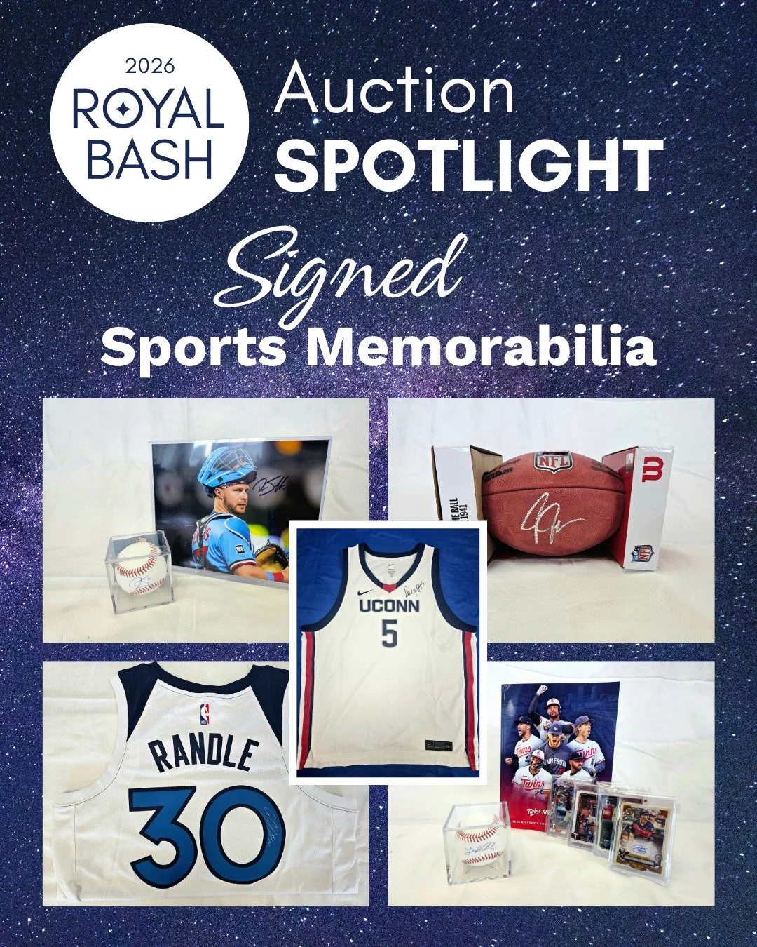 Minnesota's best have signed and delivered for the Royal Bash silent auction. Get a football 🏈 signed by @vikings Justin Jefferson, a baseball ⚾ and photo signed by @twins Ryan Jeffers, a 🏀 jersey signed by @timberwolves Julius Randle, more signed 