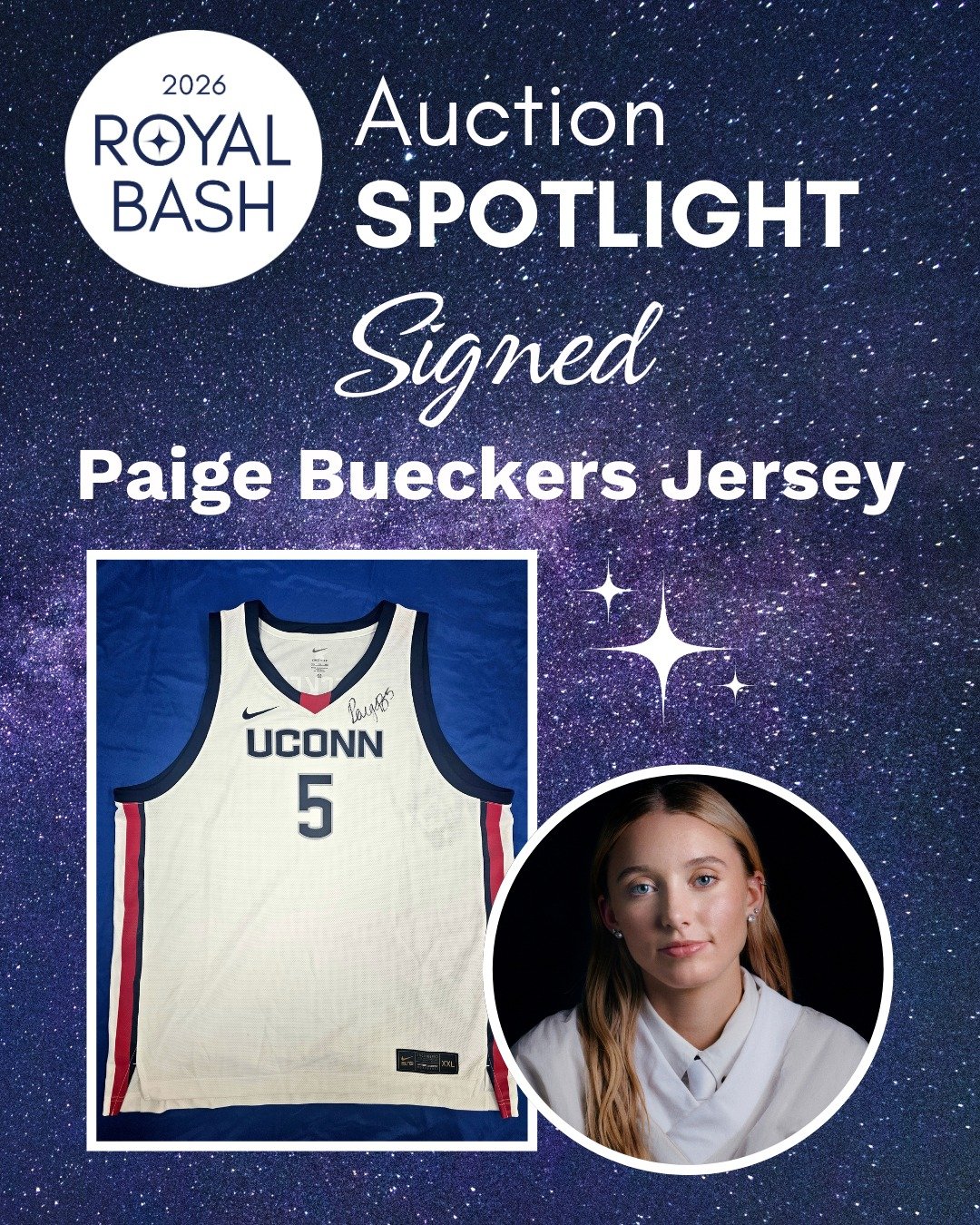 We remain grateful to @paigebueckers for giving back to Hopkins. Paige, who recently gave $50,000 to the #HopkinsStrong Relief Fund, donated a signed @uconwbb jersey to the Royal Bash 2026 silent auction. With the @hopkins.gbb team heading to the sta