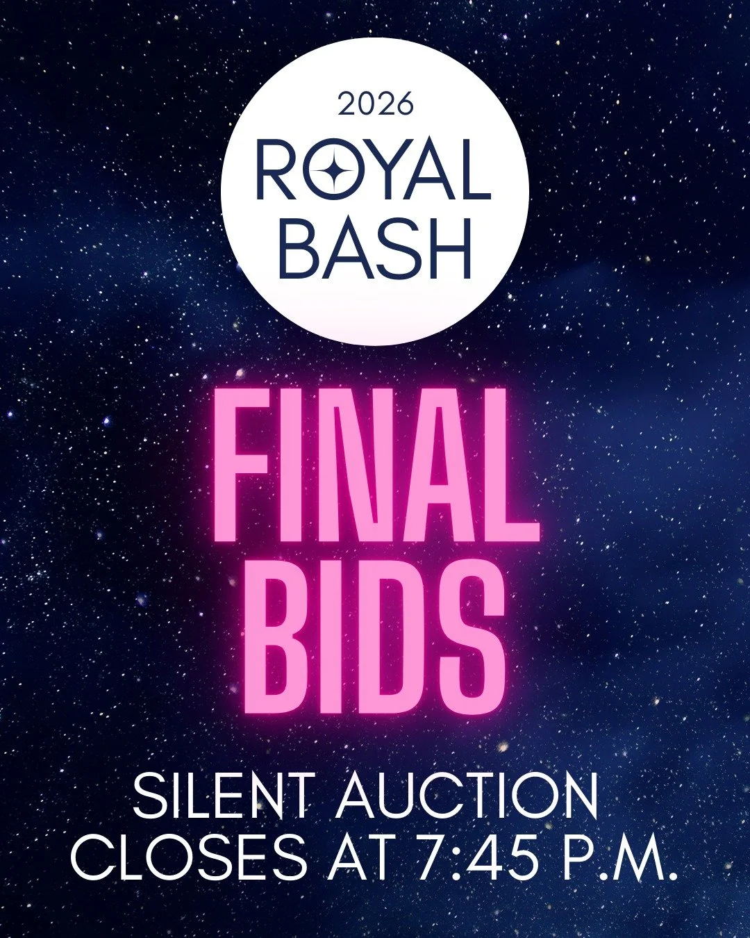 ⏲ The Royal Bash silent auction closes at 7:45 p.m. tonight. This is a reminder to submit your final bids. Virtual bidders who win will be notified how to pick up their prizes next week. Good luck, and thank you for your support.
