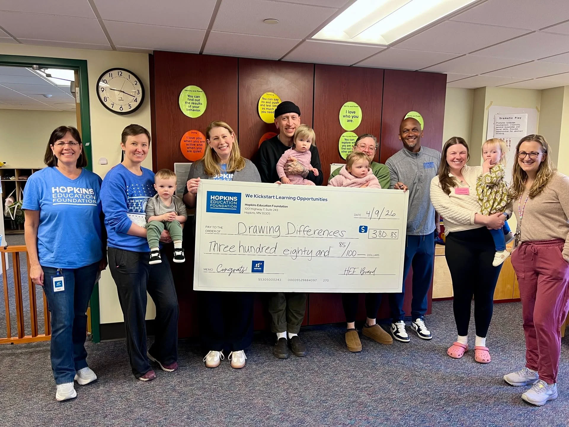 The BIG CHECK made seven stops today, at Meadowbrook Elementary @meadowbrookpto270, Harley Hopkins, Alice Smith Elementary School, @hopkins_west &amp; North Middle School. It's all part of awarding $25,265 in Spark Grants this spring. We can't wait t