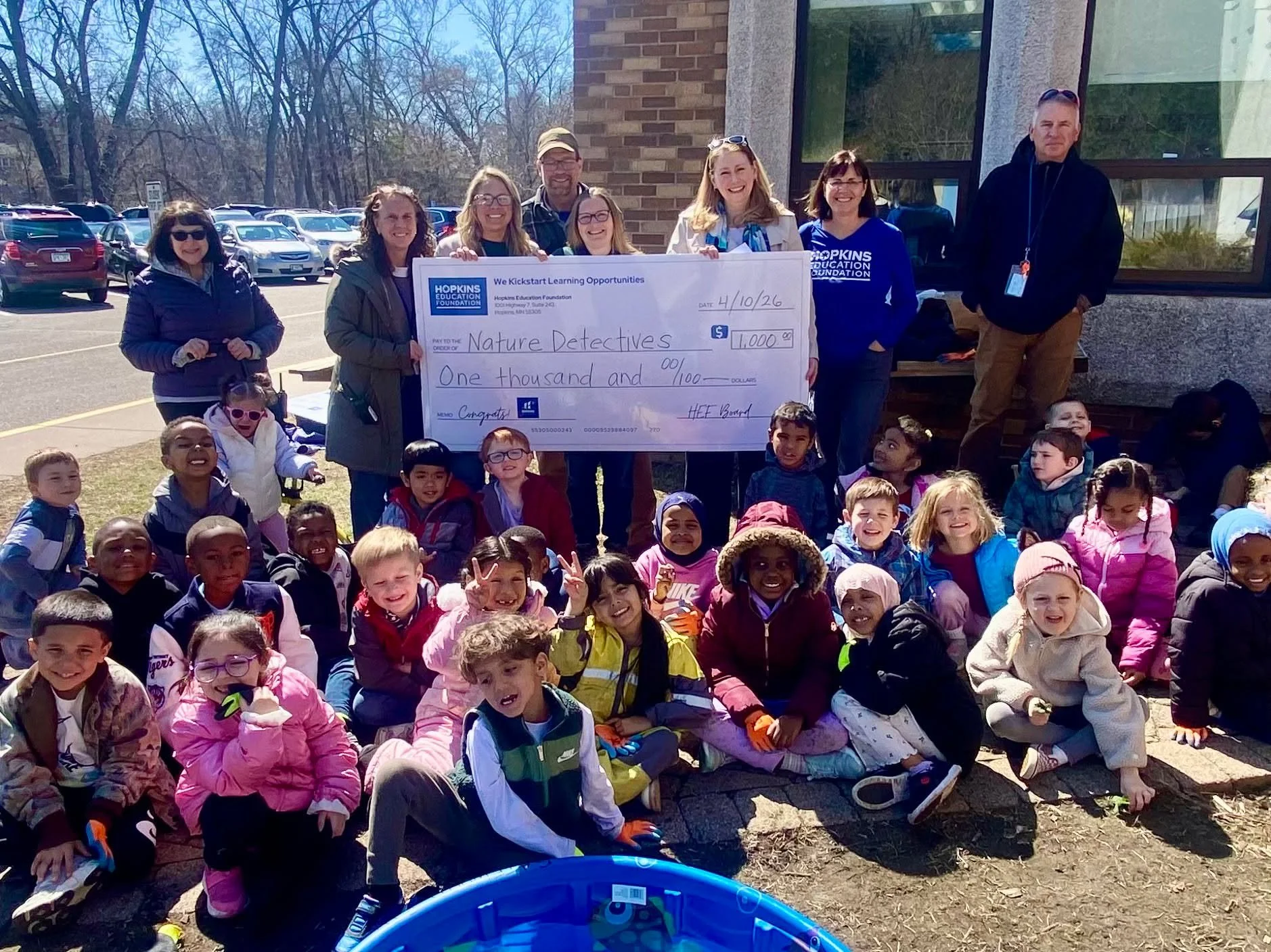 💙🌟 The BIG CHECK's spring journey is complete. Today, we awarded the last four grants of this cycle, stopping at @gatewood_elementary and @hopkinshigh270 Thanks to these Spark Grants, Gatewood's outdoor kindergarteners will get the tools they need 