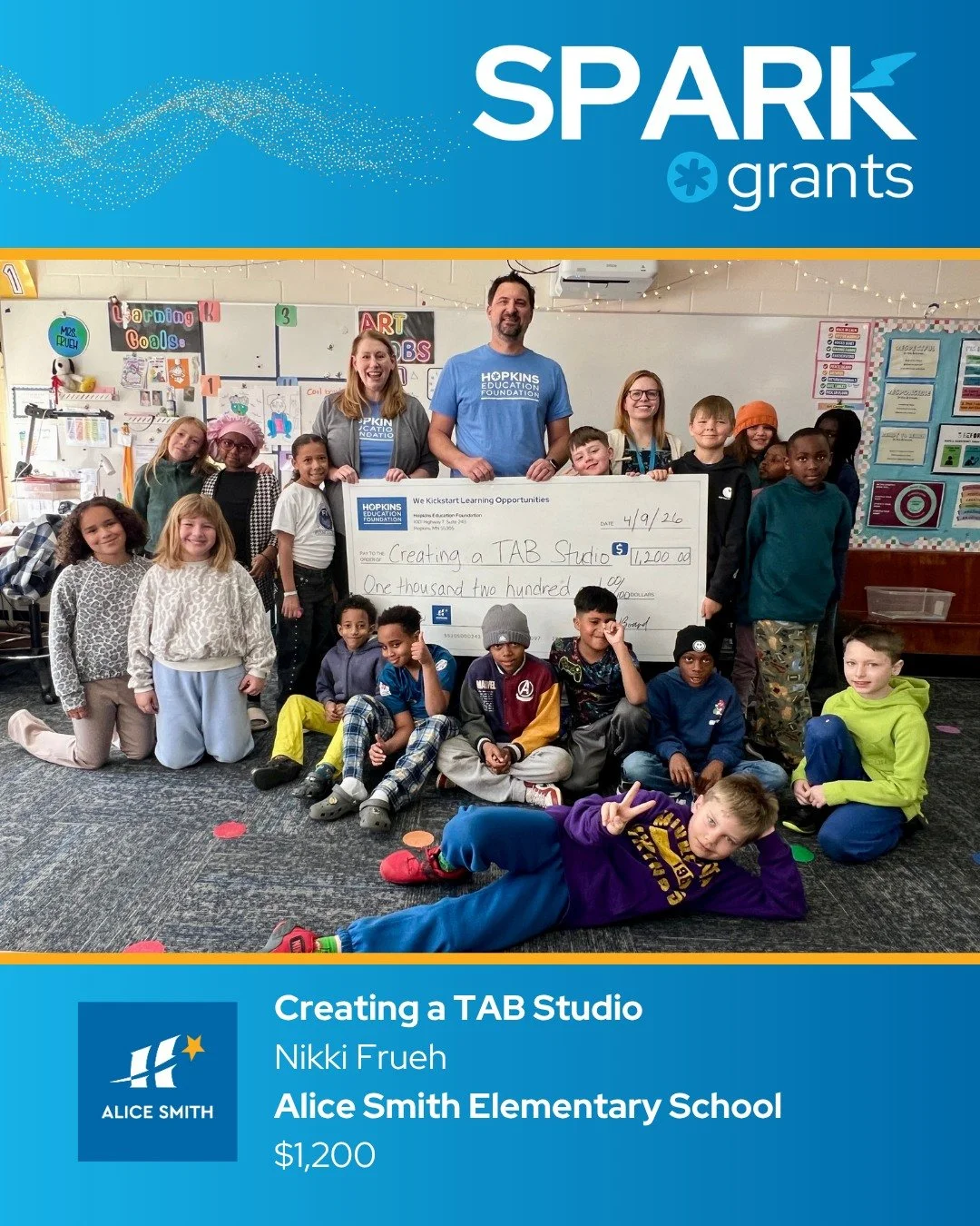 SPARK GRANT SPOTLIGHT
🎨 A TAB Studio (teaching for artistic behavior) is coming to Alice Smith Elementary, thanks to art teacher Nikki Frueh. A TAB Studio is a choice-based art room where students plan, create, revise, and reflect like real artists.