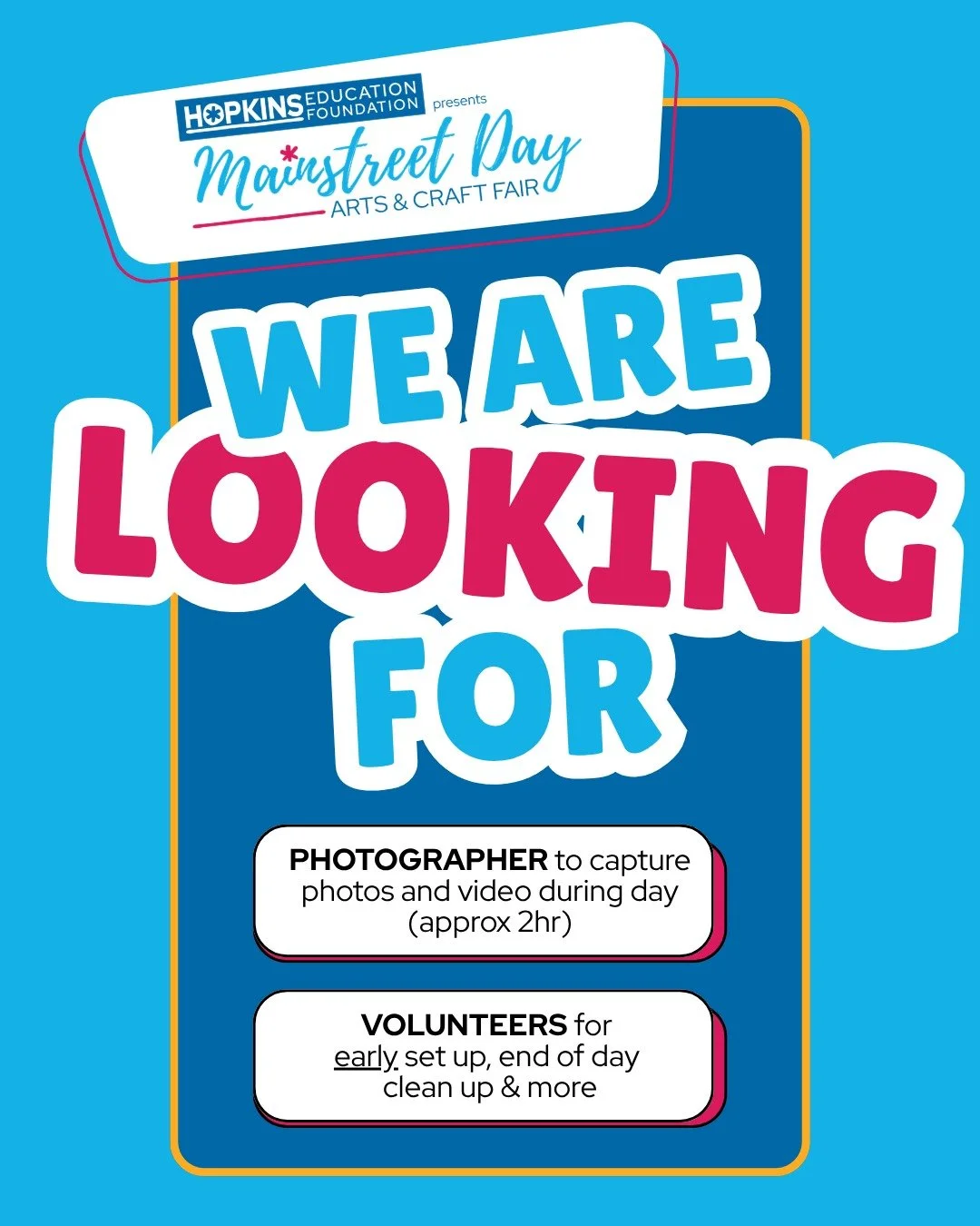 Do you want to earn volunteer hours? Do you know a photographer who would help capture a day at the fair? Check out the requests from @mainstreetdayhopkins for help on May 16, and let us know if you can help. Thanks!