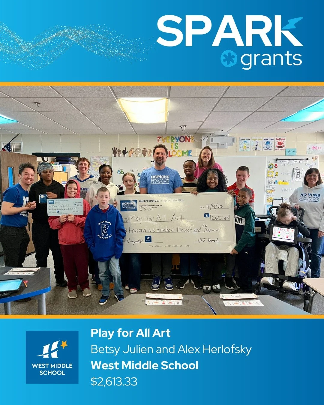 SPARK GRANT SPOTLIGHT
🎨💪 Play for All art at @hopkins_west brings adaptive tools that help students with limited hand mobility create independently&mdash;no hand-over-hand support required. This grant, thanks to Betsy Julien and Alex Herlofsky, rem