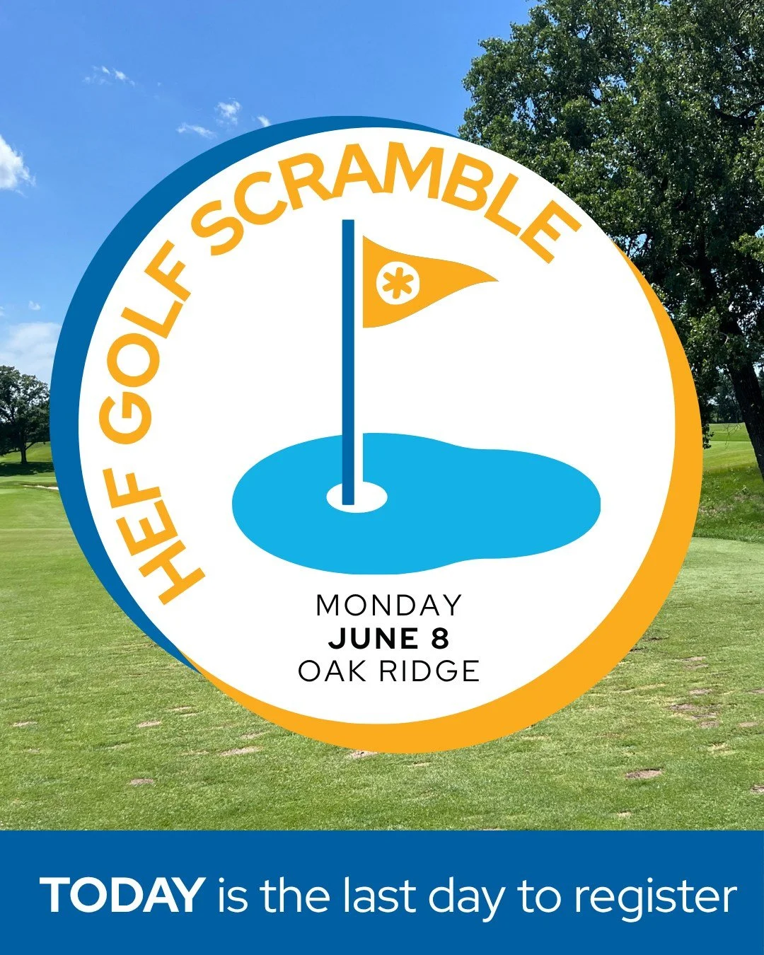 MIDNIGHT deadline to register for the HEF Golf Scramble. We hope you will join us at @oakridgemn Country Club on Monday, June 8, to golf for a good cause. Register today, Sunday, May 31, before midnight at link in bio.