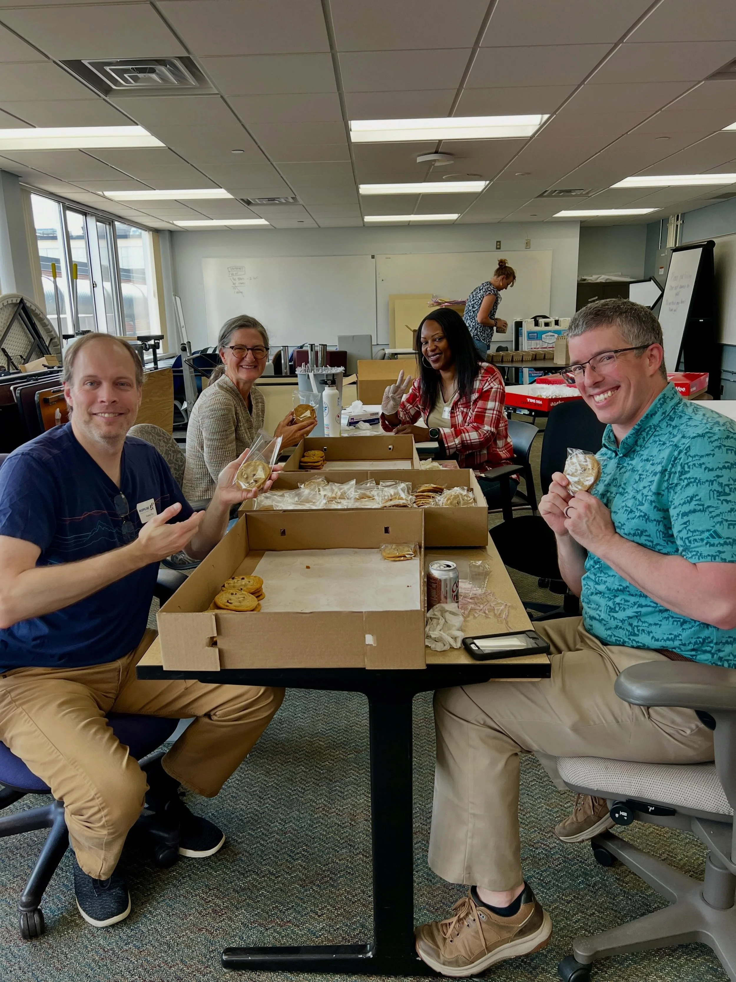 Gratitude Gifts 🍎 are getting packaged and ready for delivery today! We can&rsquo;t wait to bring your love to @hopkinsschools teachers and staff this week! Thank you to the volunteers who help make this happen. 
Cookies from @hyvee 
Coffee shop gif