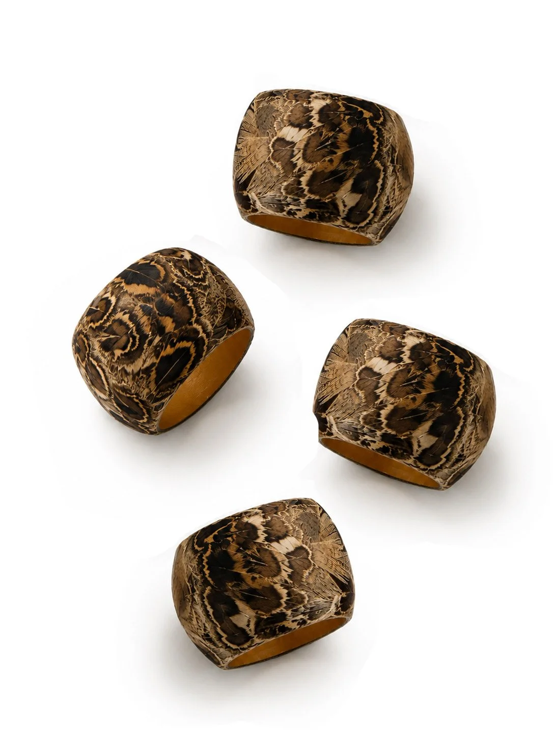 Brown Pheasant Feather Napkin Ring Set