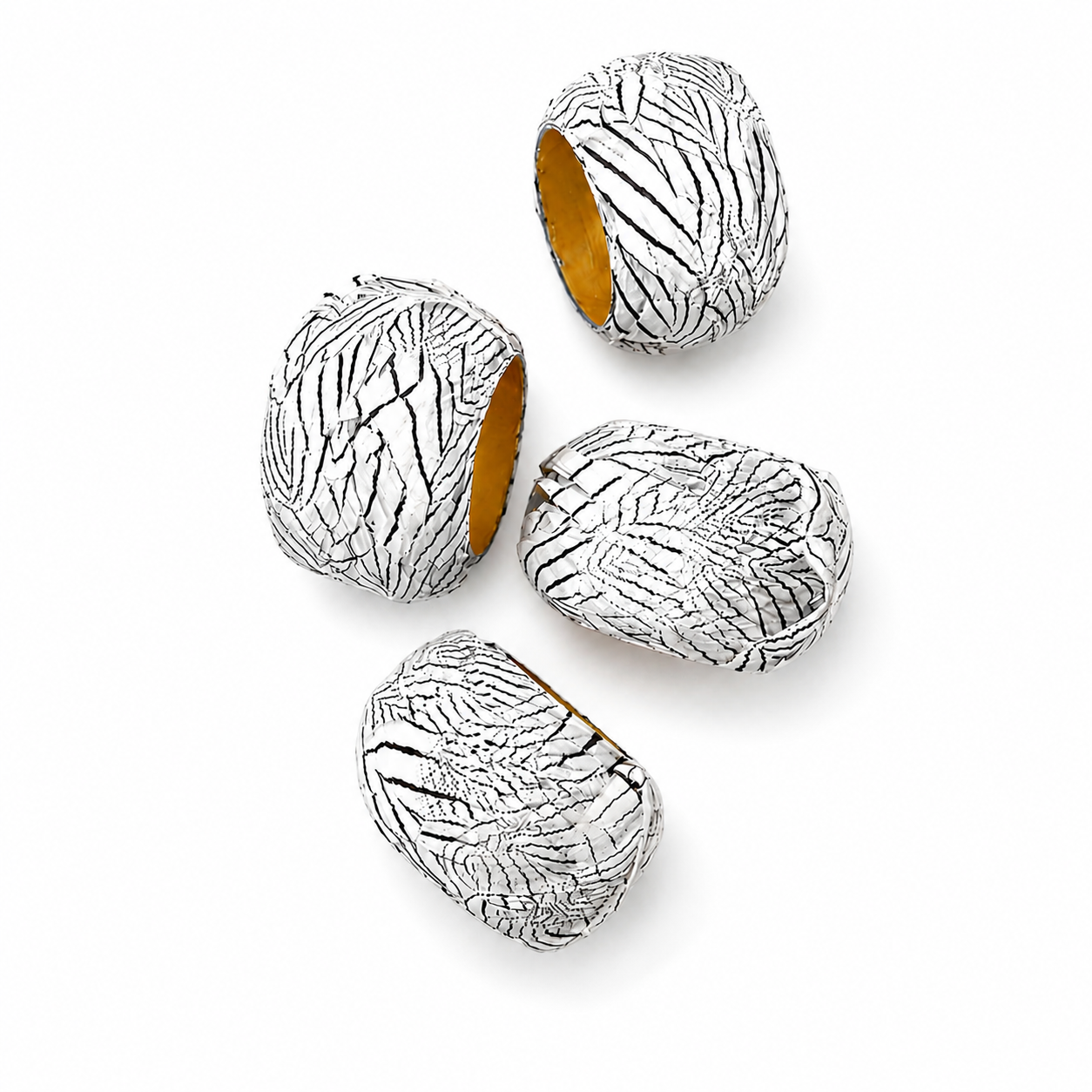 Silver Feather Napkin Ring Set