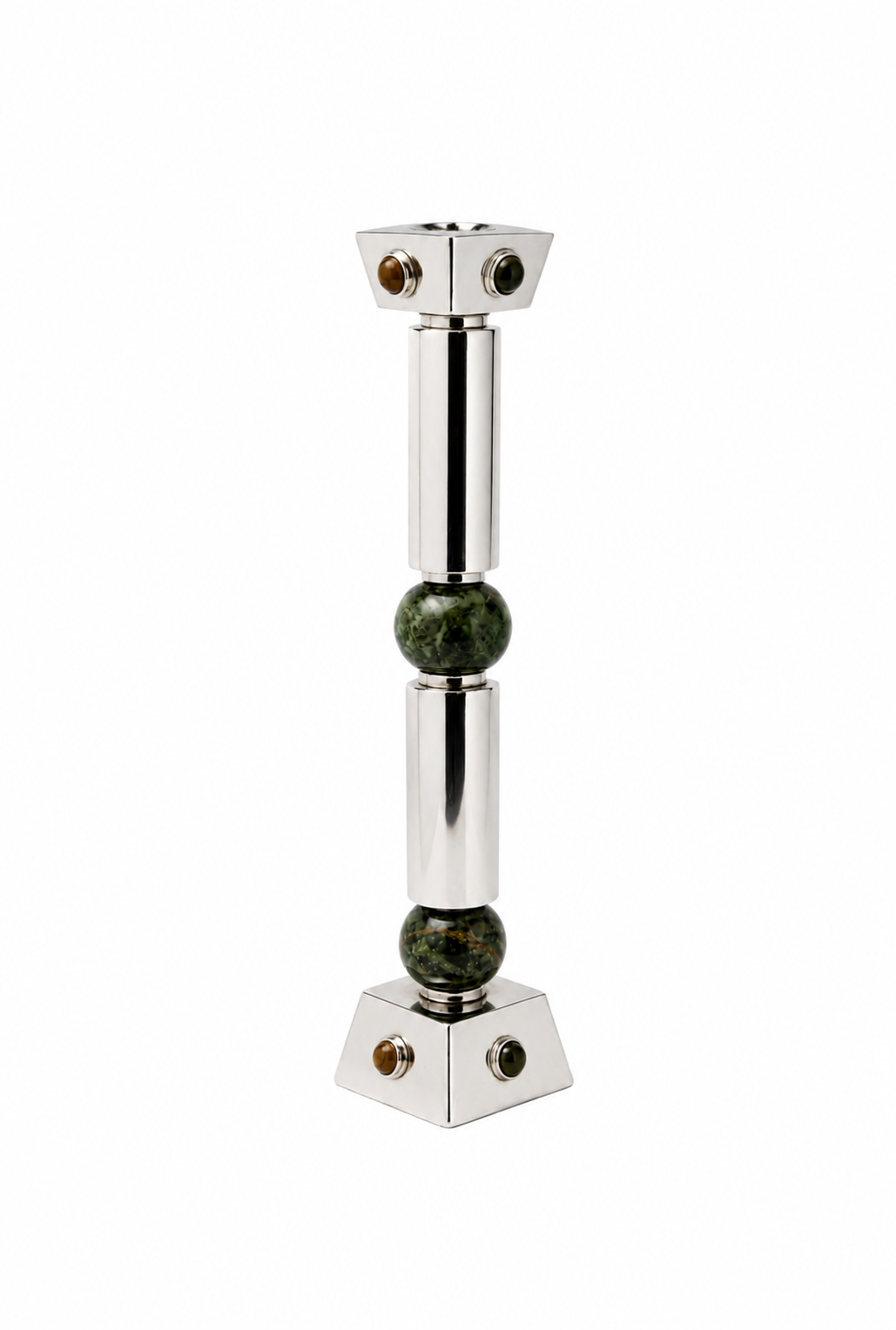Tanner Candlestick Green Nefrite/Tigers Eye