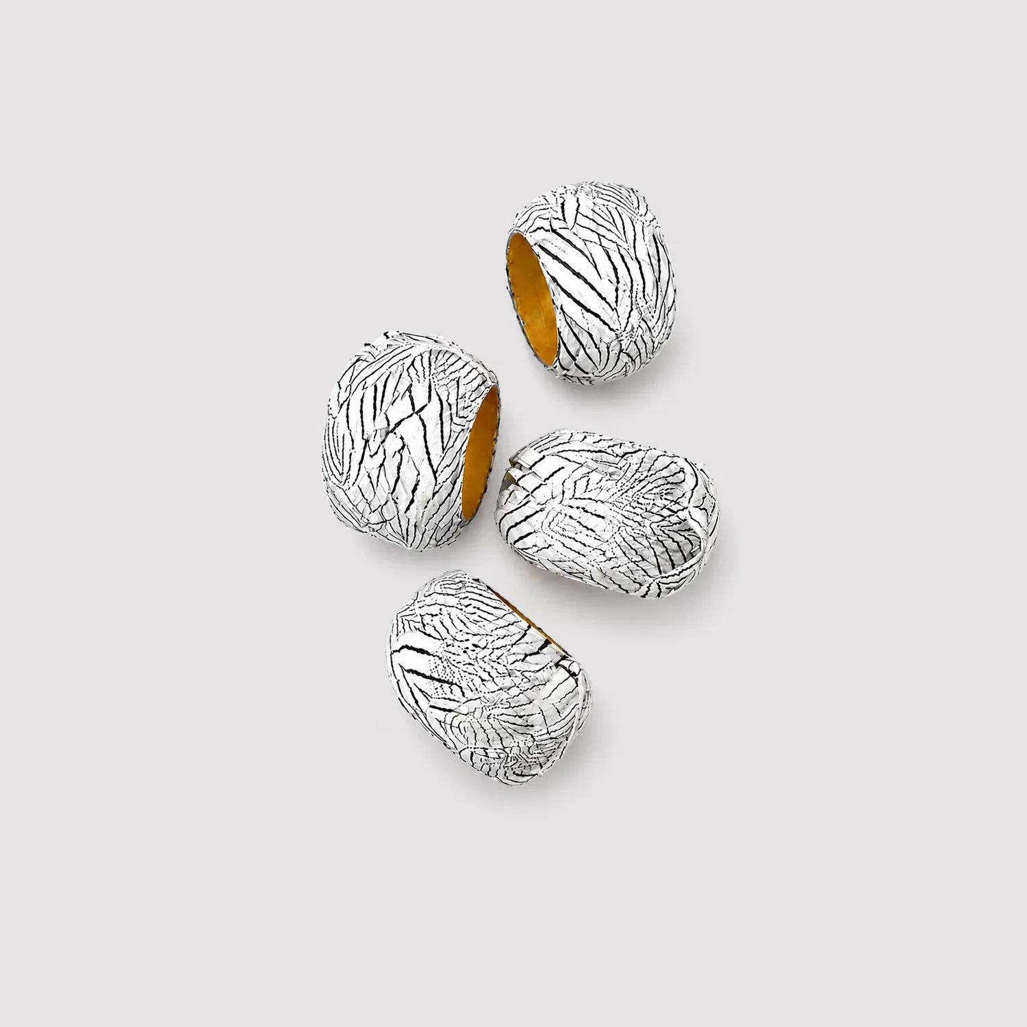 Silver Feather Napkin Ring Set