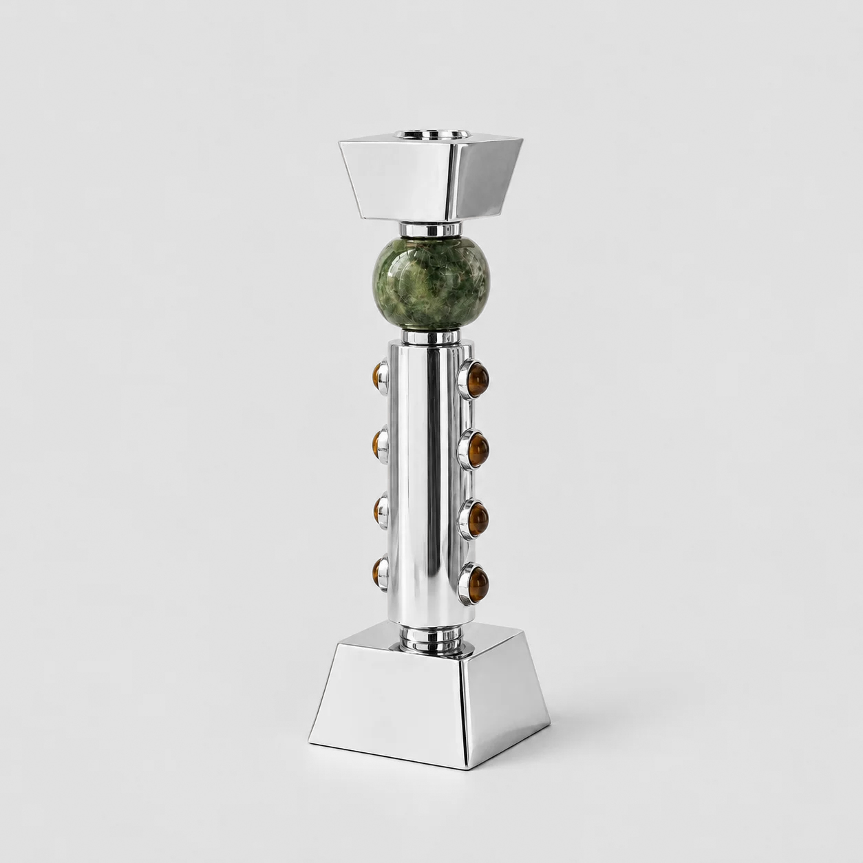 Tiger Candlestick Green Nefrite/Tigers Eye