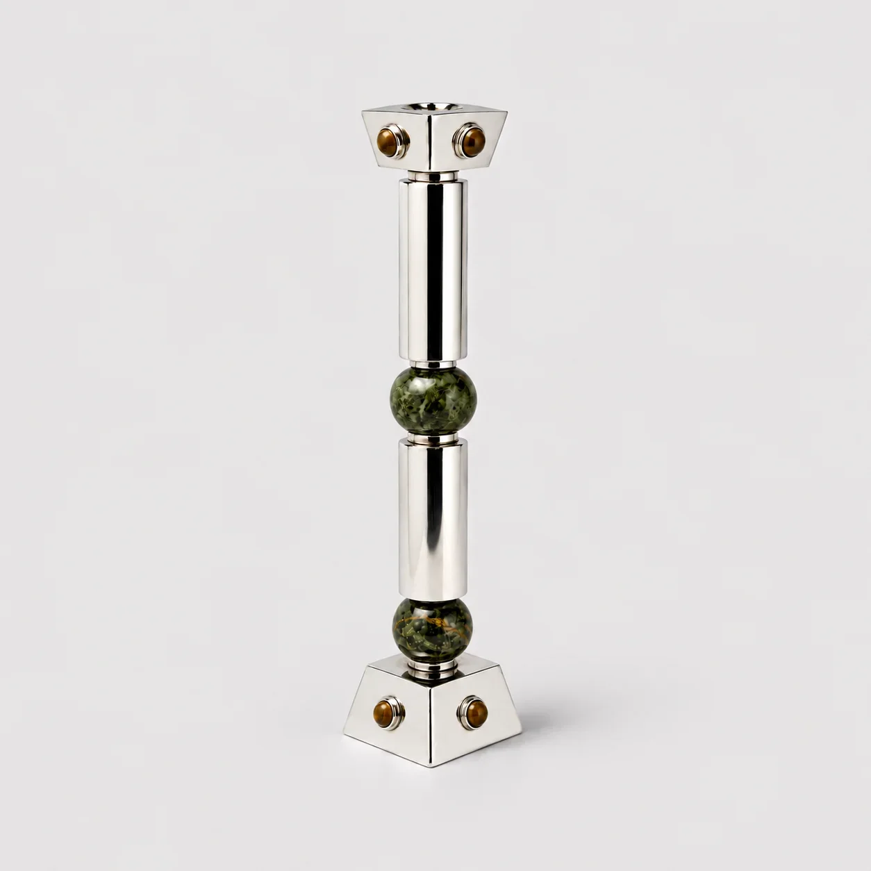 Tanner Candlestick Green Nefrite/Tigers Eye