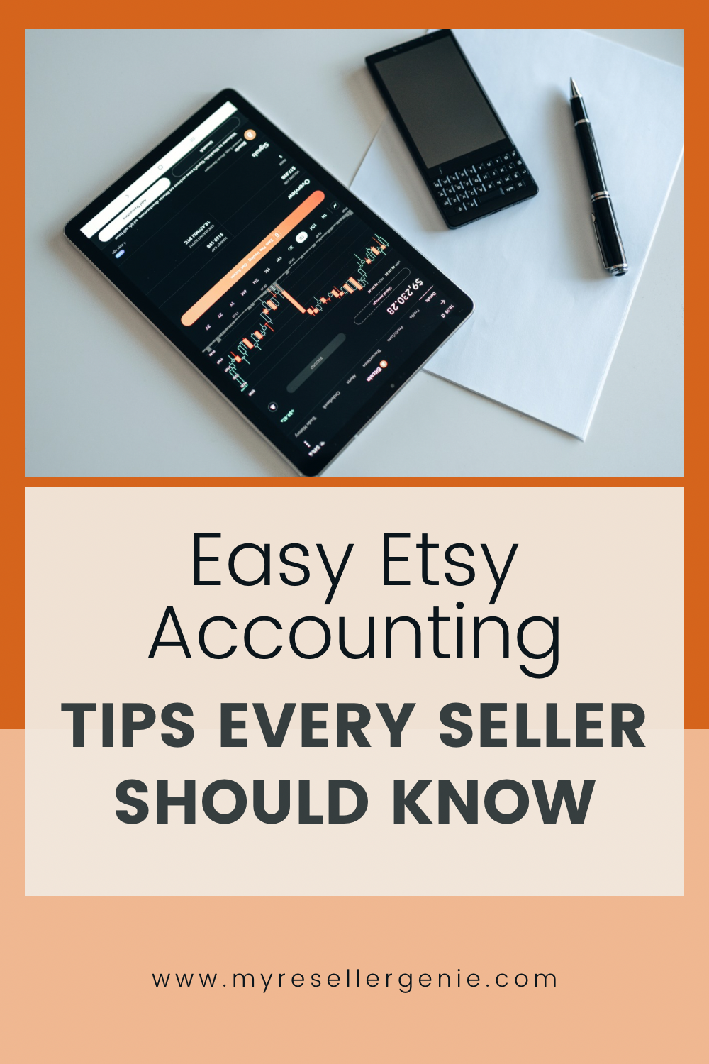 Easy Etsy accounting: Tips Etsy Sellers Should Know. A computer showing sales data in orange