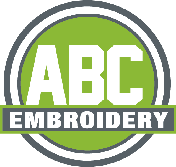 Logo with green background saying "ABC Embroidery" in white text