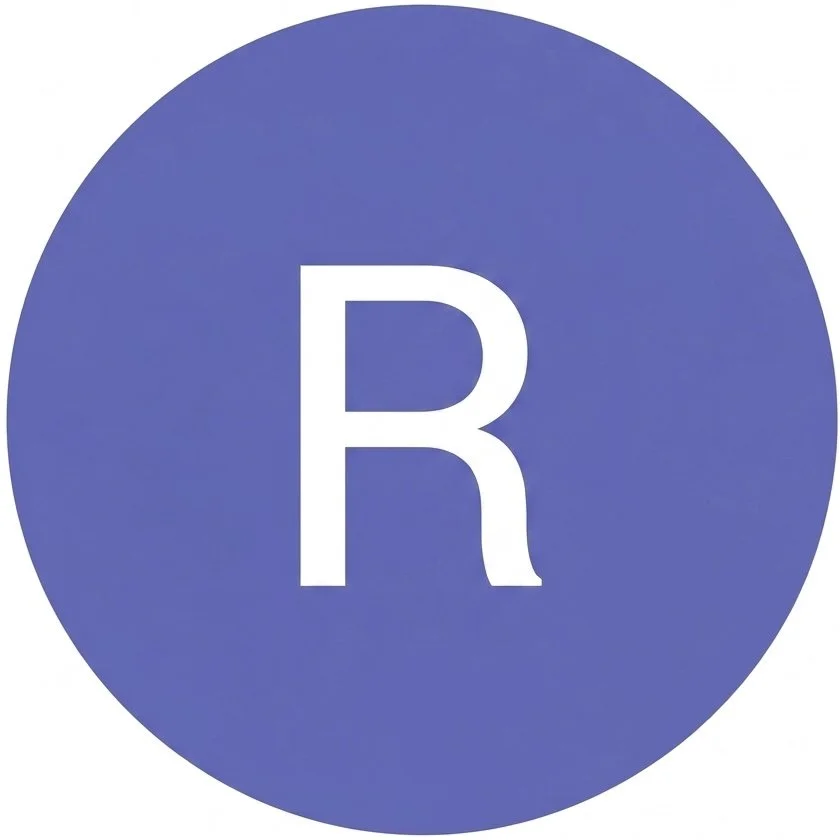A blue circle with a white uppercase letter R inside.