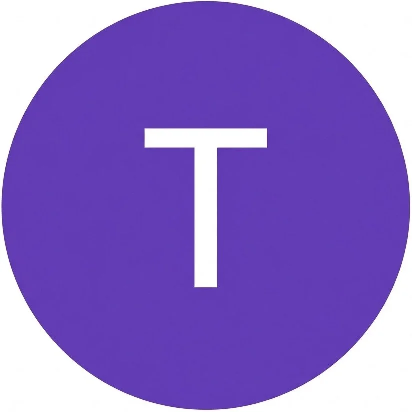 Purple circular icon with a white letter 'T' in the center.