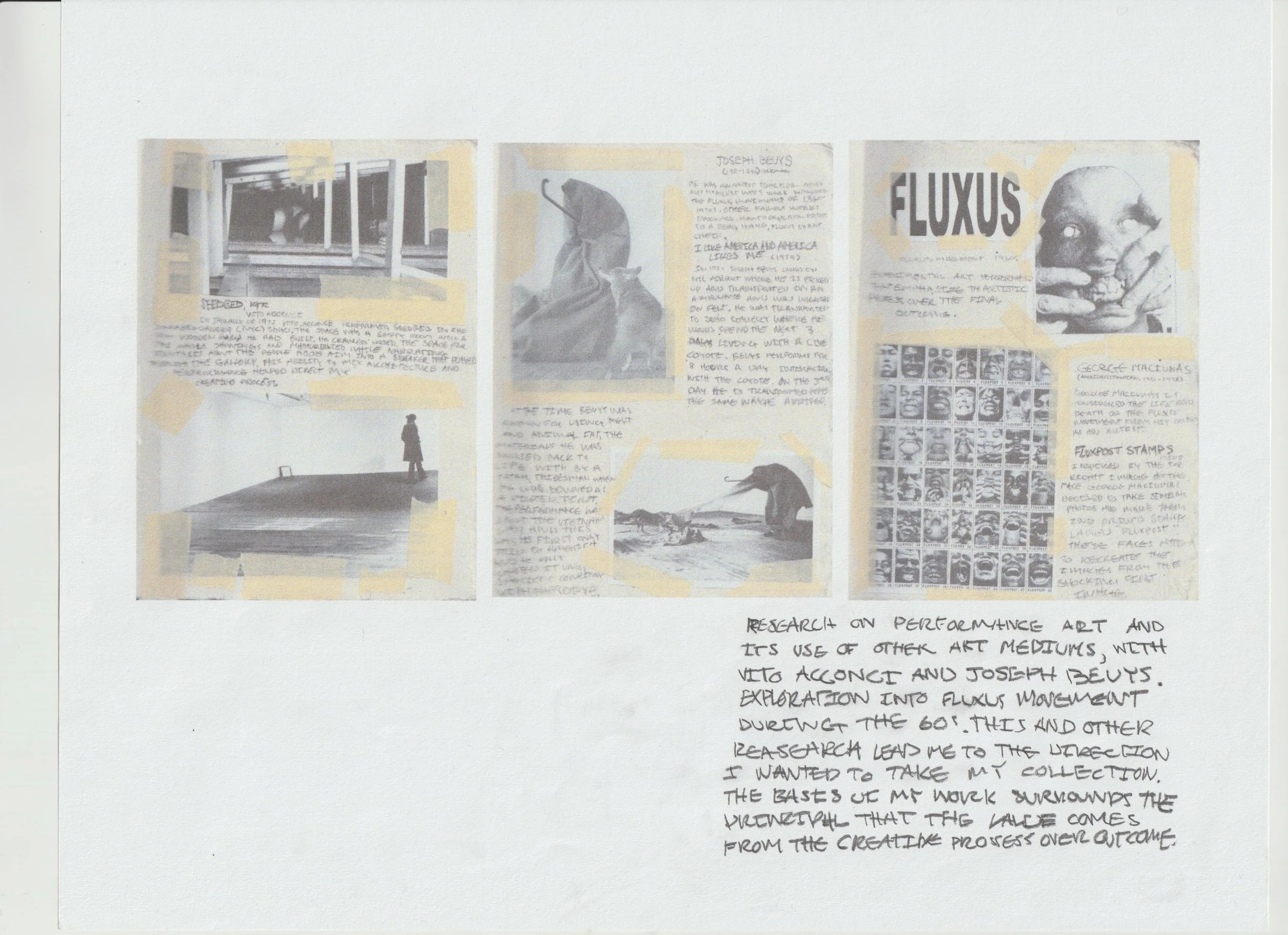 research on 1970's performance artist. vito acconci joseph bueys fluxus movement. research page by conor odriscoll