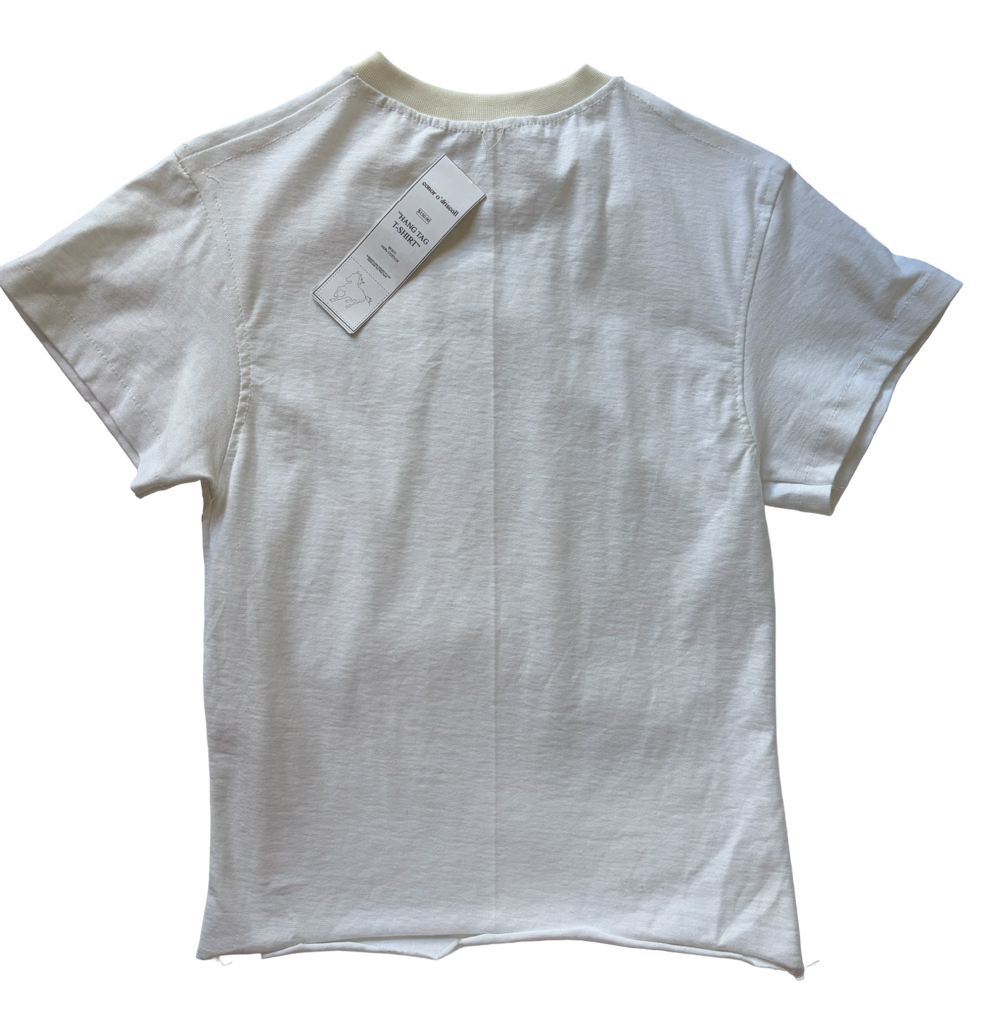 standard baby t-shirt with faded "Angel Dust" graphic, back cardstock hangtag with graphic, & signature raw shirt hem. by conor o'driscoll