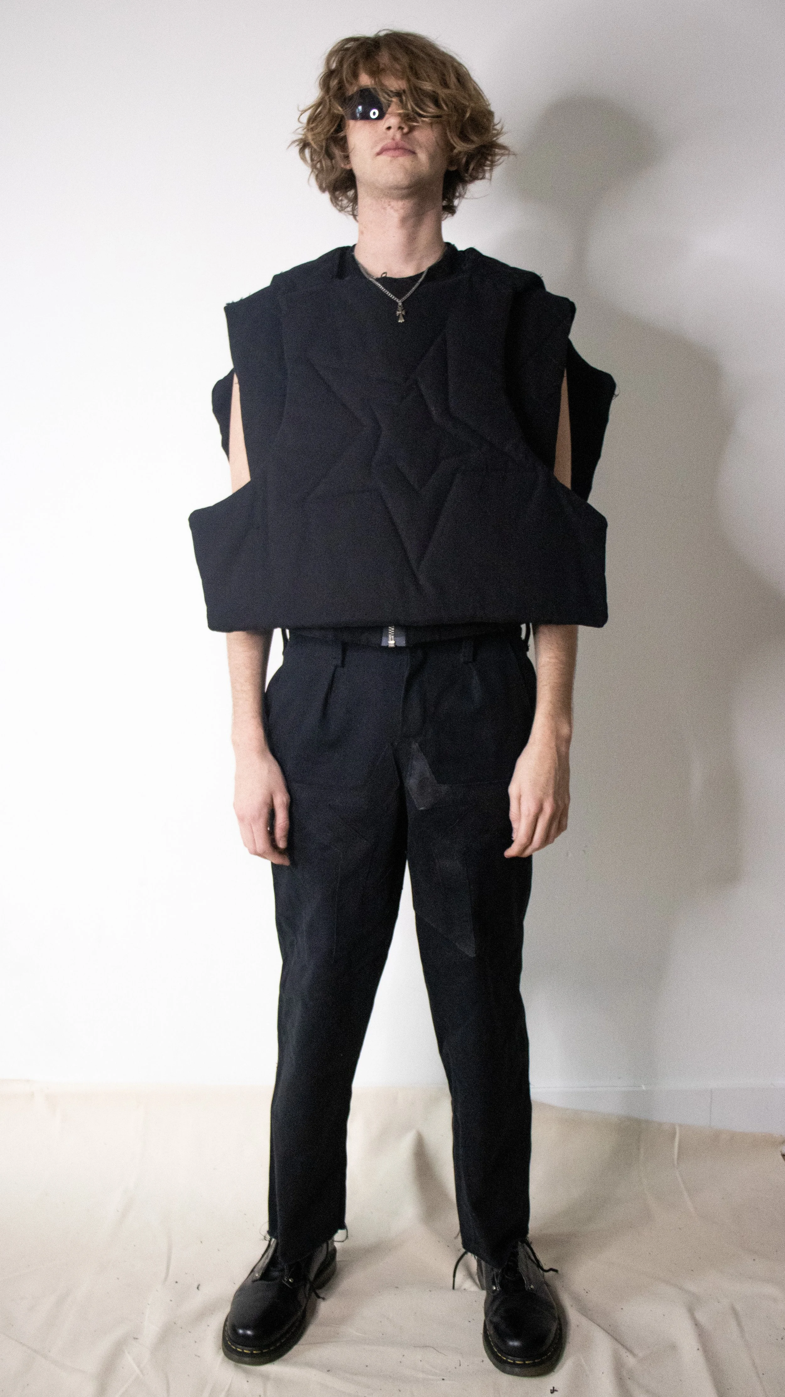 diego mcelroy pretty ballads wearing star vest and worship star pants for conor o'driscoll cult collection  parsons fashion new york city