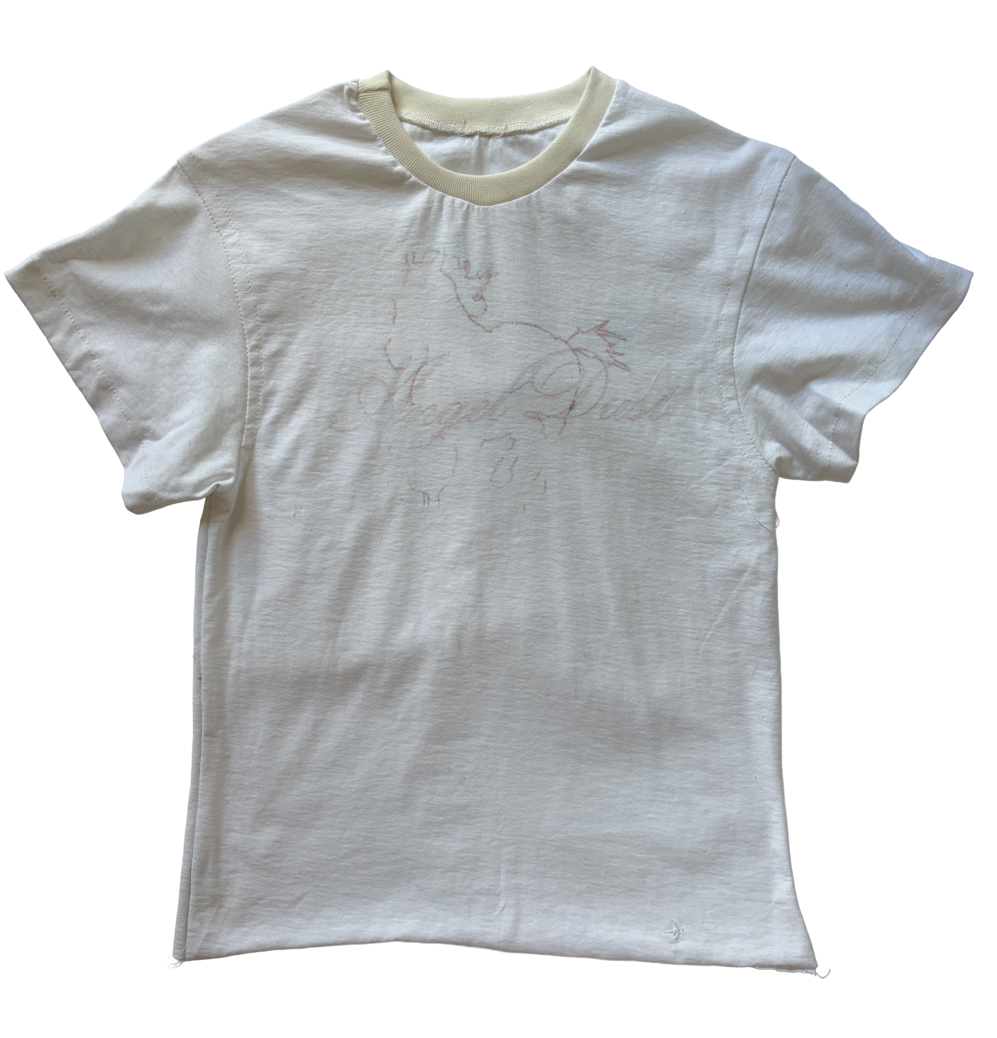 standard baby t-shirt with faded "Angel Dust" graphic, back cardstock hangtag with graphic, & signature raw shirt hem. by conor o'driscoll