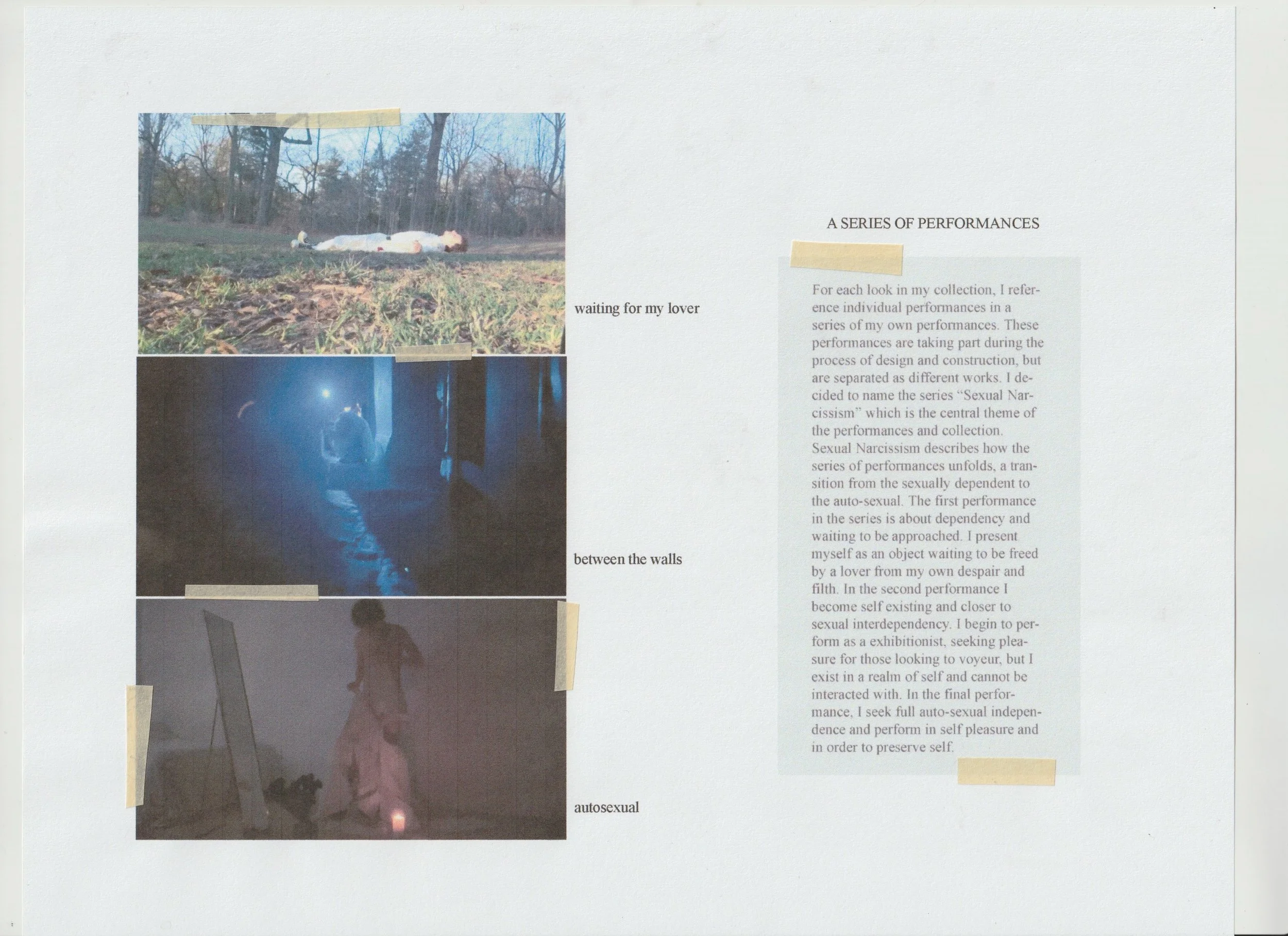 sexual narcissism collection, a series of performances by conor odriscoll waiting for my lover between the walls autosexual