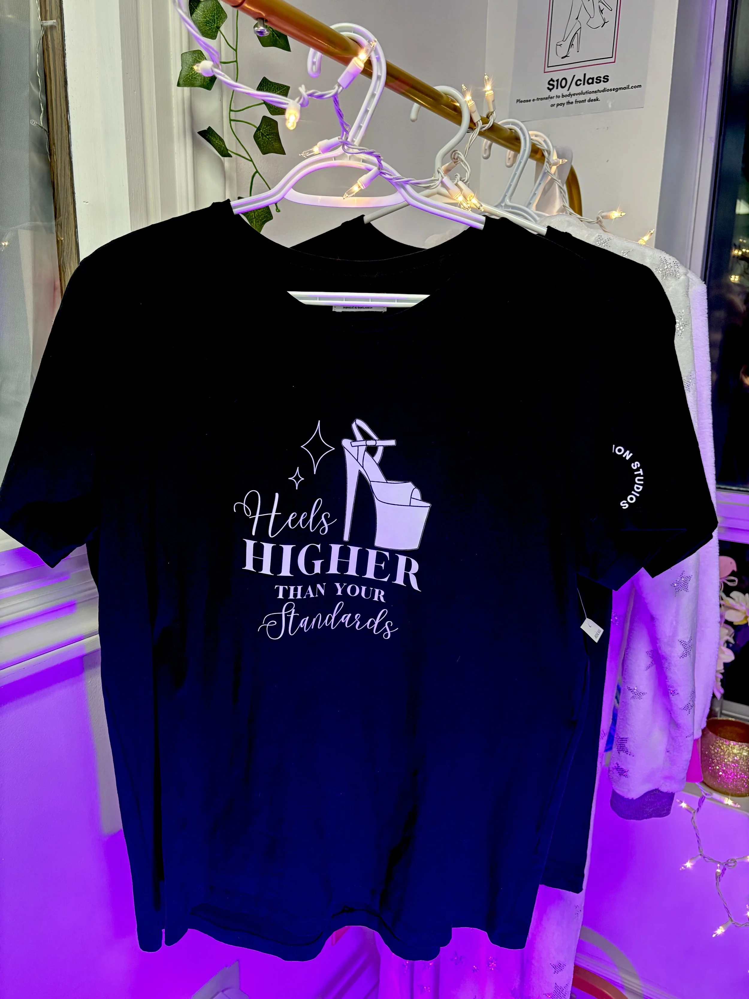 Heels Higher Than Your Standards Tee – Black (Large)